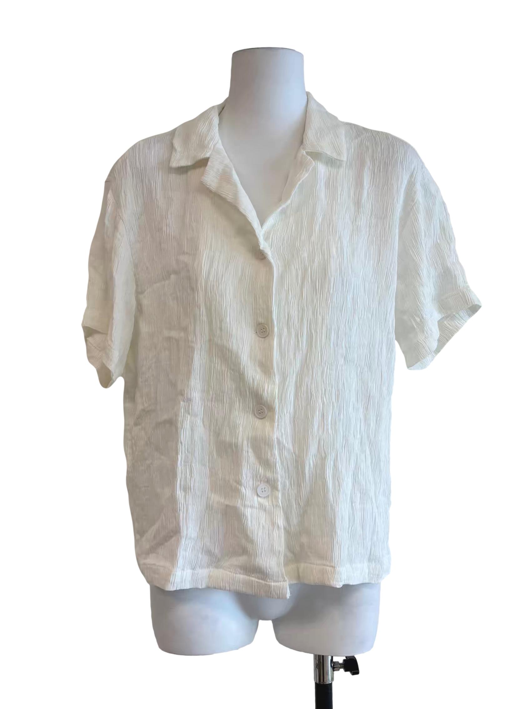 Pearl White Crinkled Button Shirt