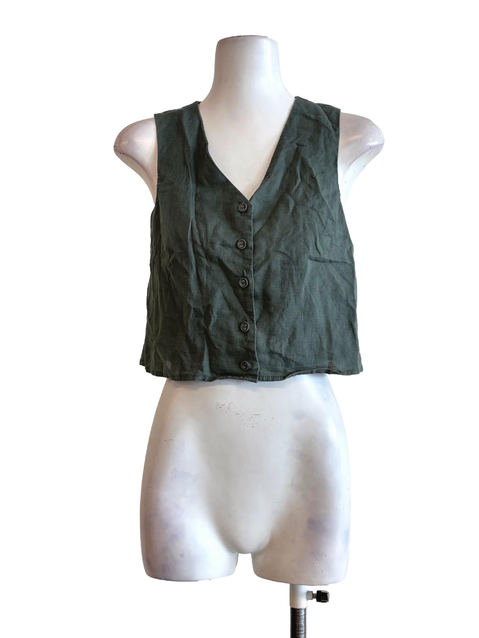 Hunter Green Sleeveless Linen Top