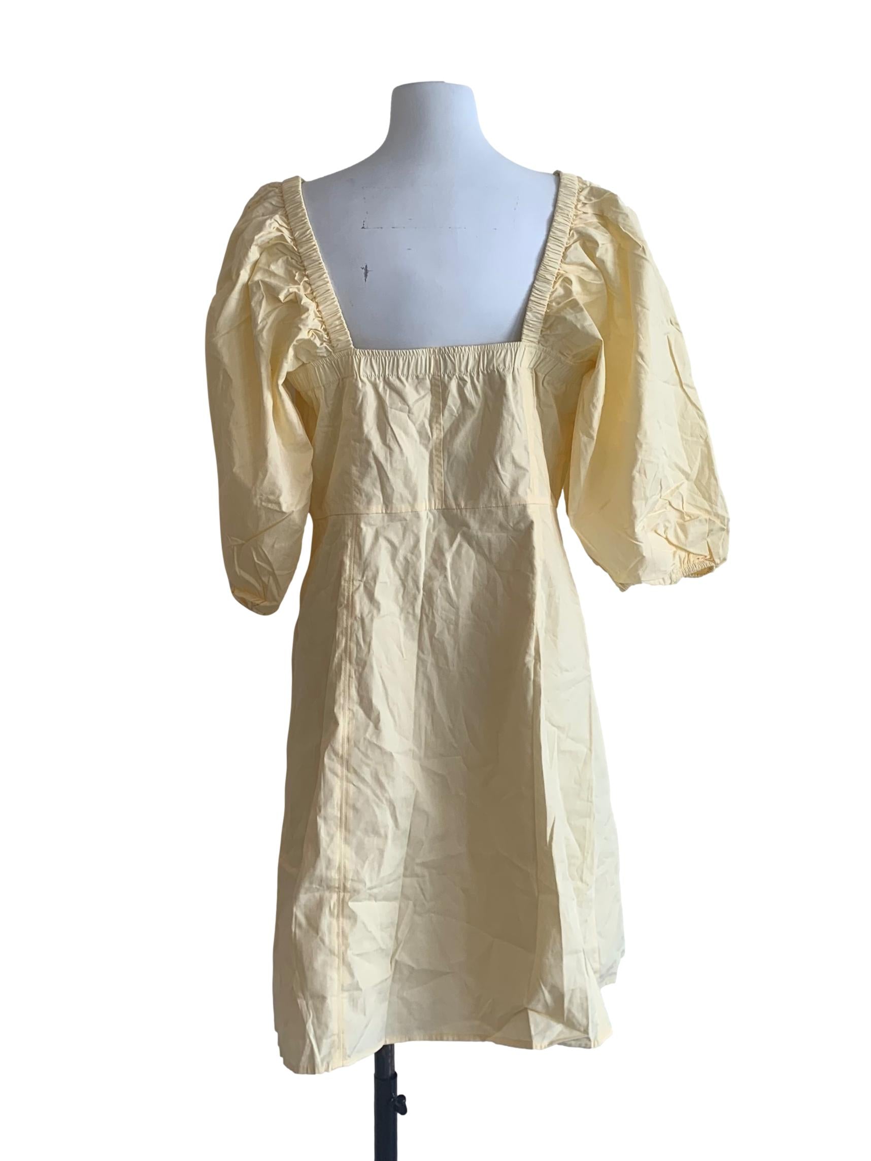Yellow Puff-Sleeve Shift Dress OSN