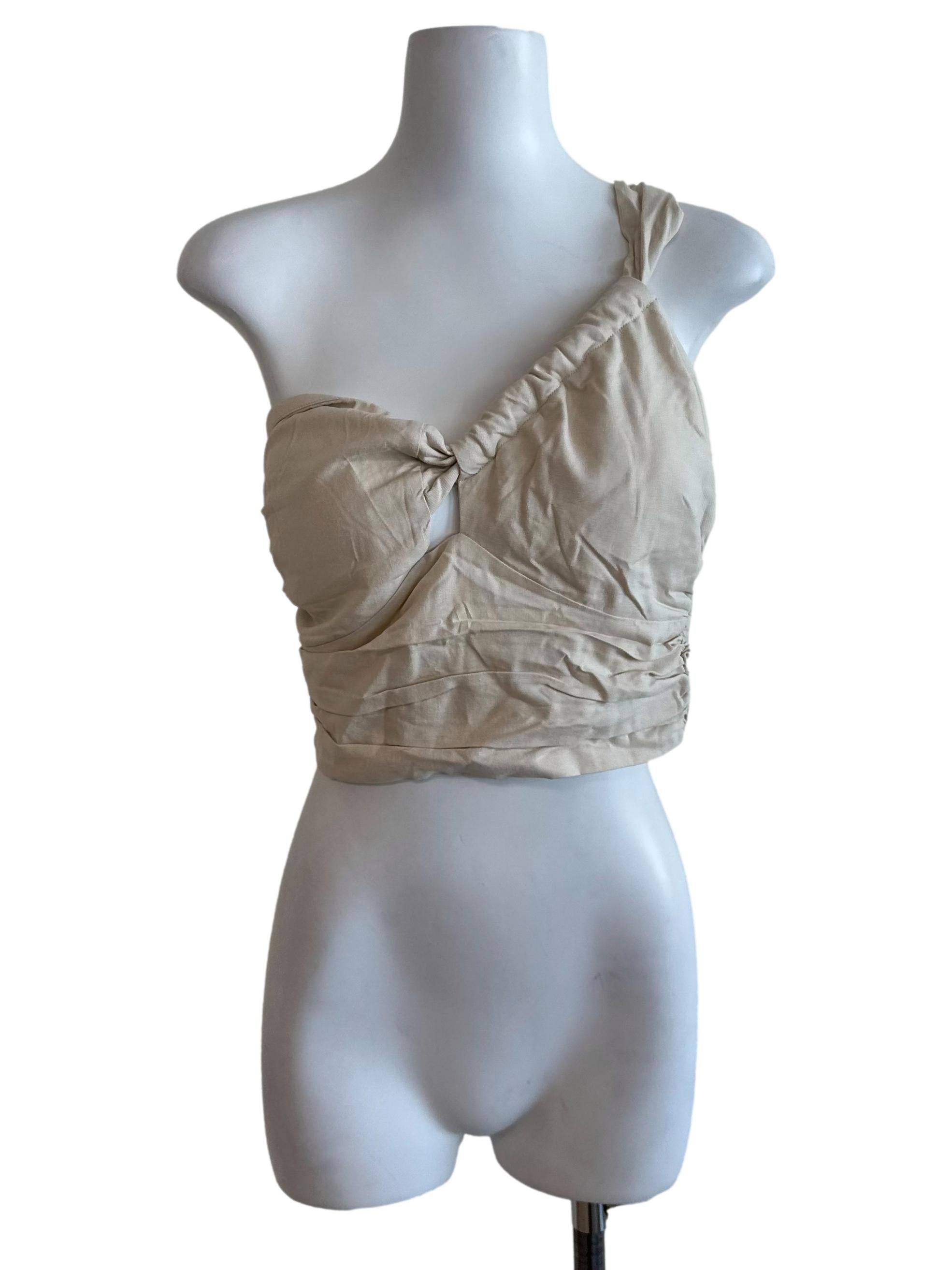 Oat Beige Asymmetric Ruched Top