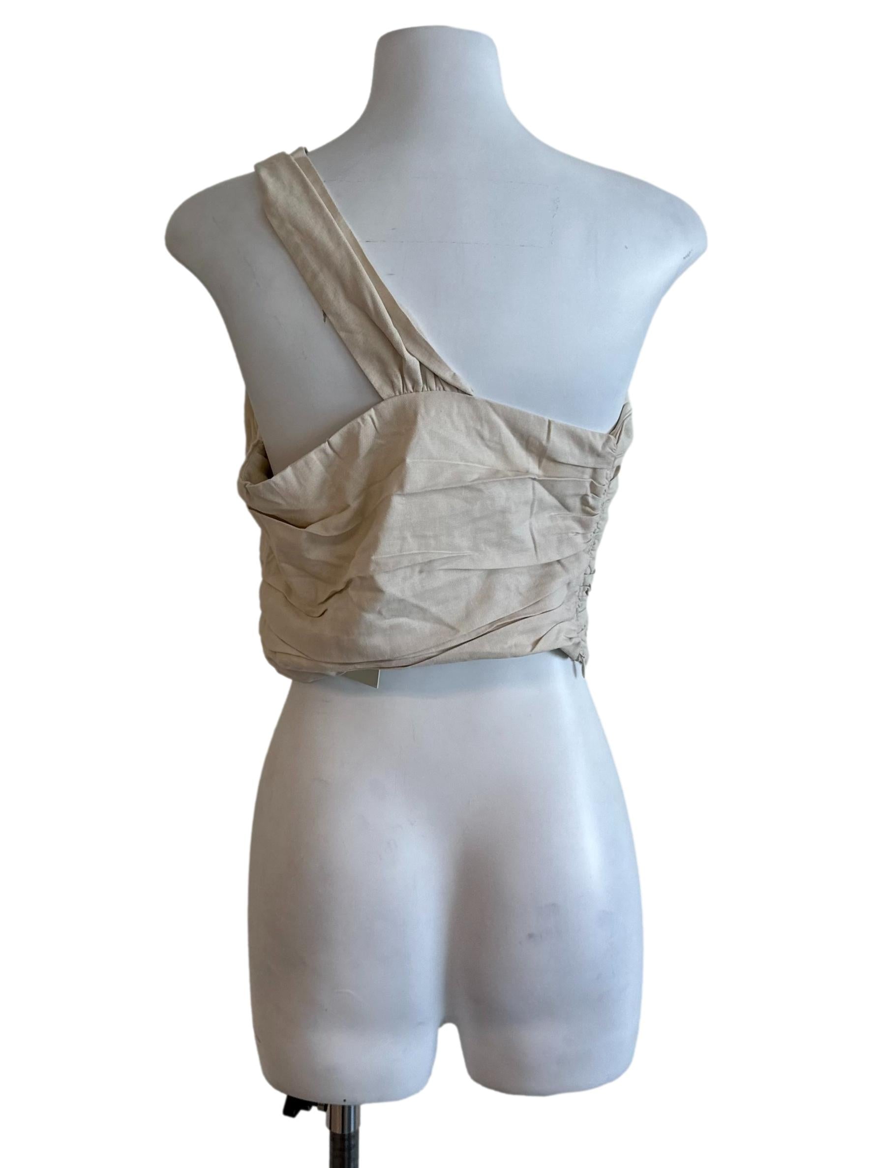 Oat Beige Asymmetric Ruched Top