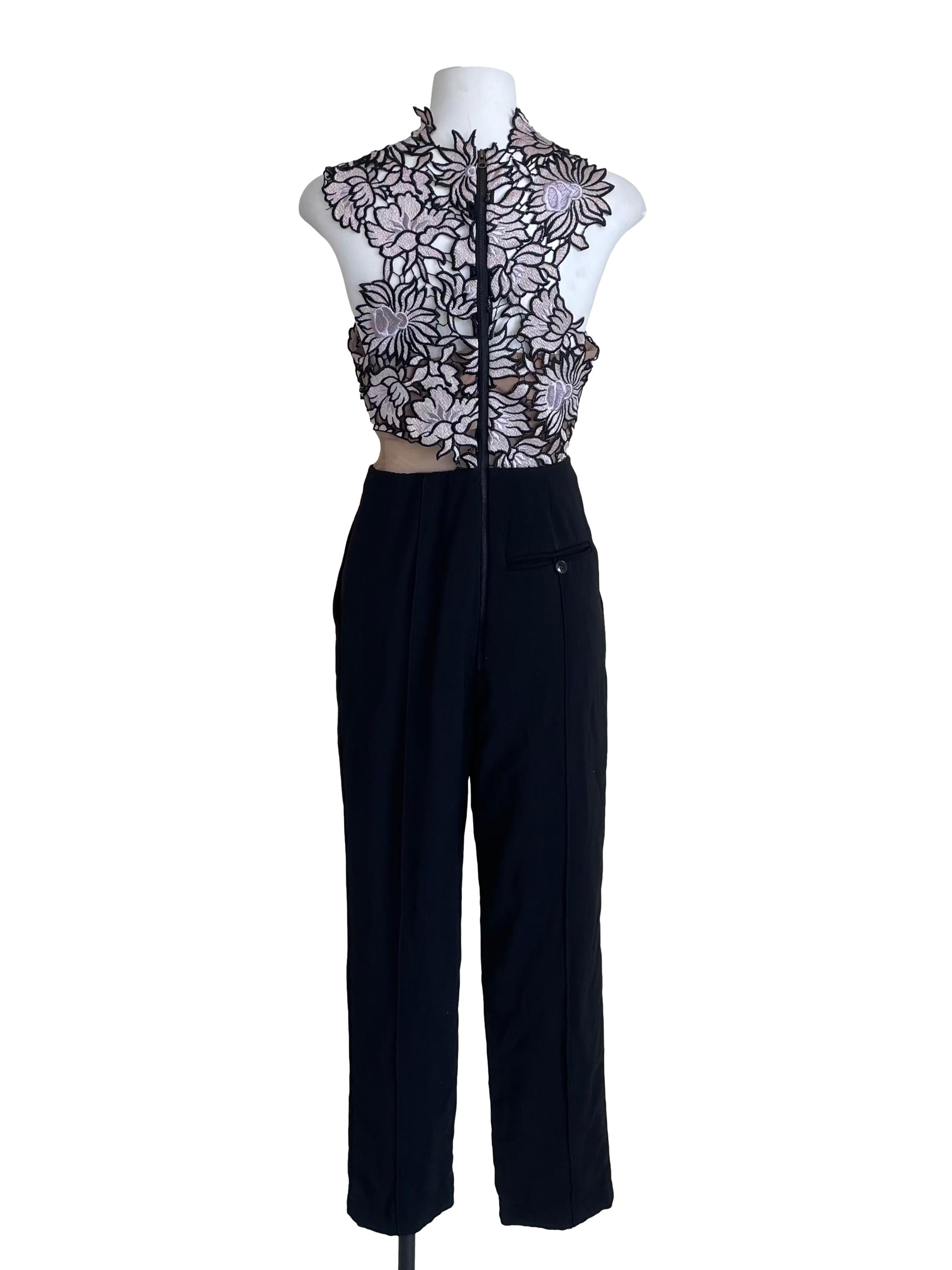 Black & Lilac Floral Embroidery Jumpsuit