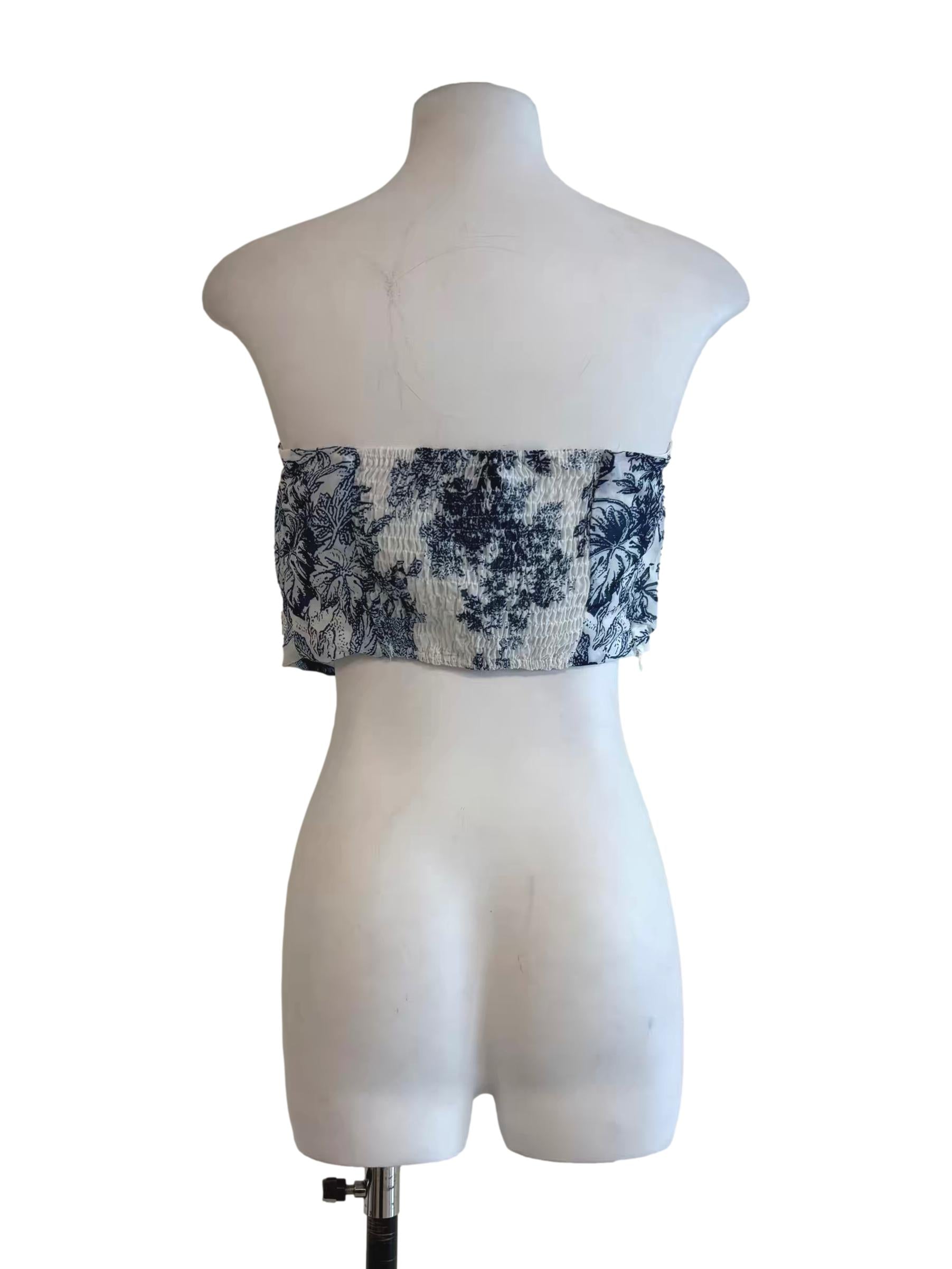 Powder White Floral Blue Strapless Top