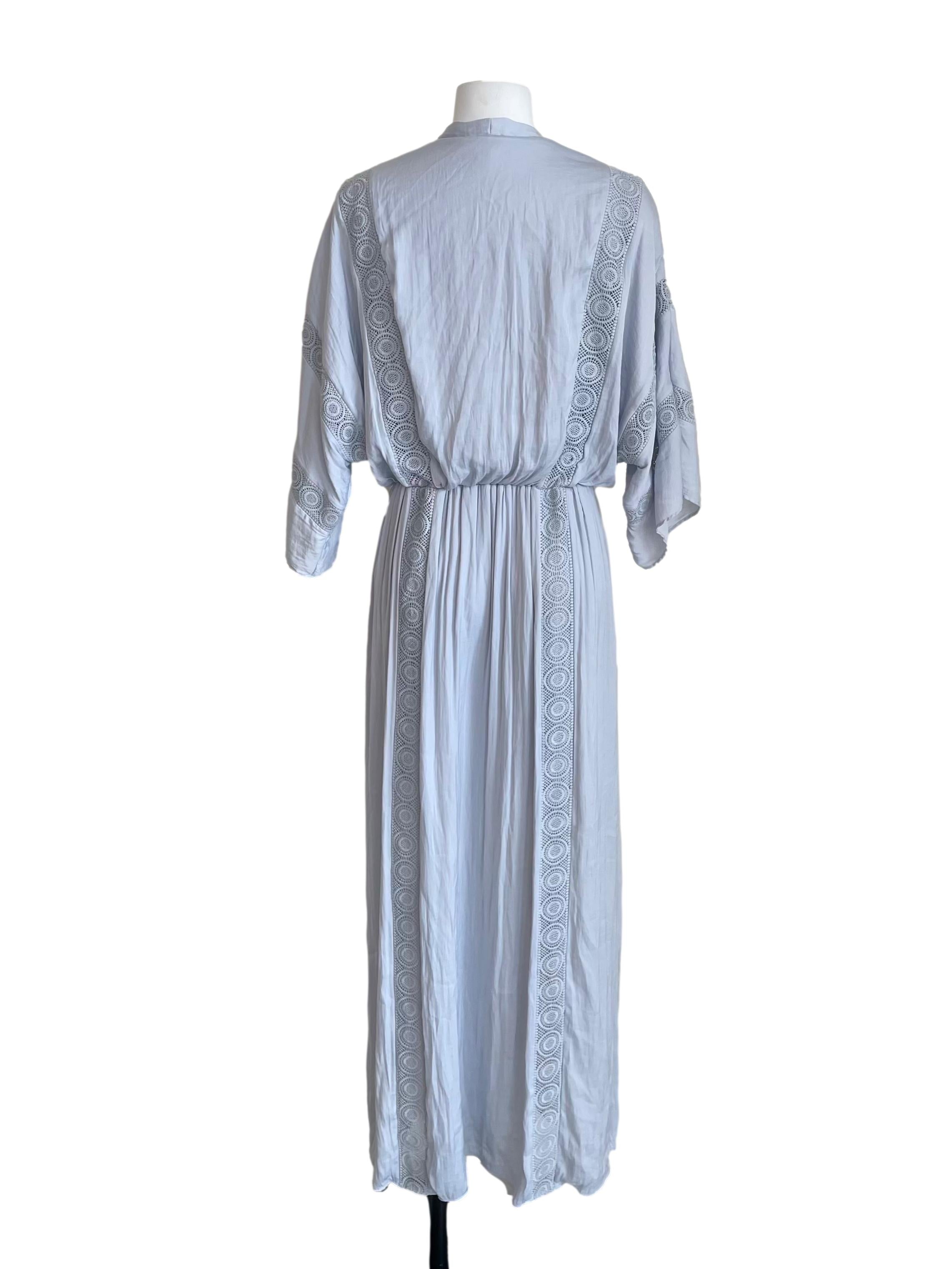 Pale Frost Blue Ethnic Hollow Batwing Dress