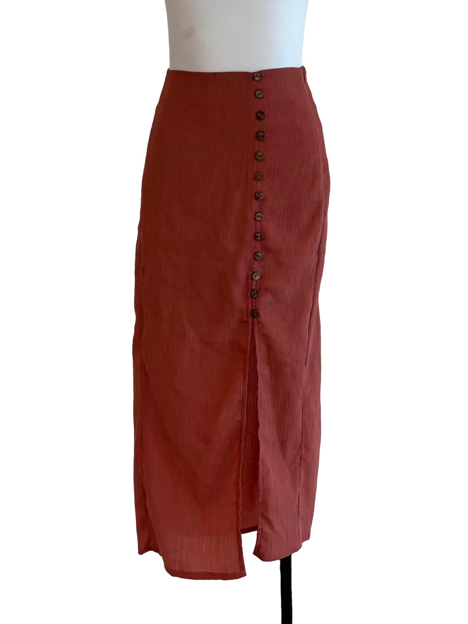 Tangelo Orange Midi Slit Skirt