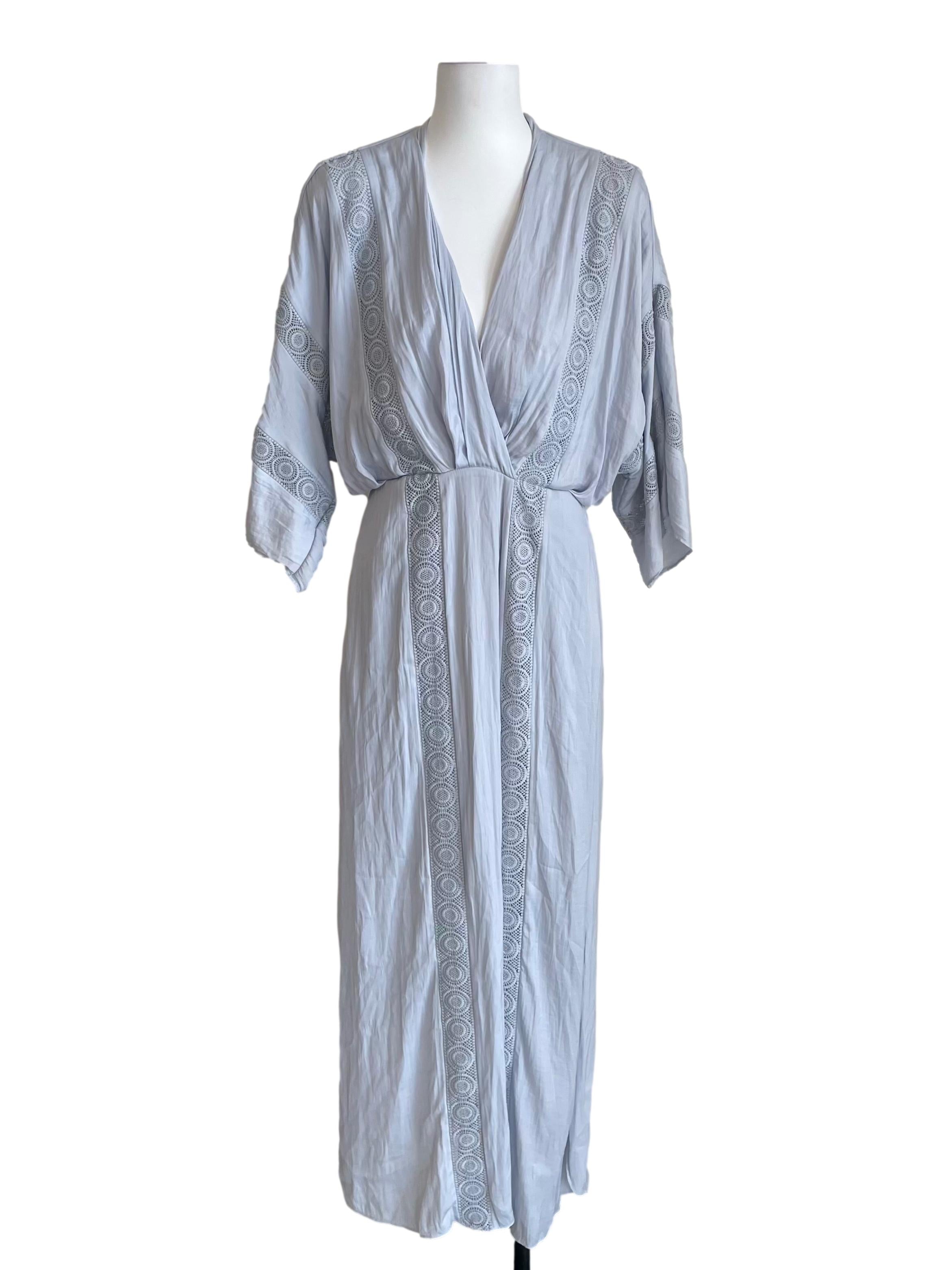 Pale Frost Blue Ethnic Hollow Batwing Dress