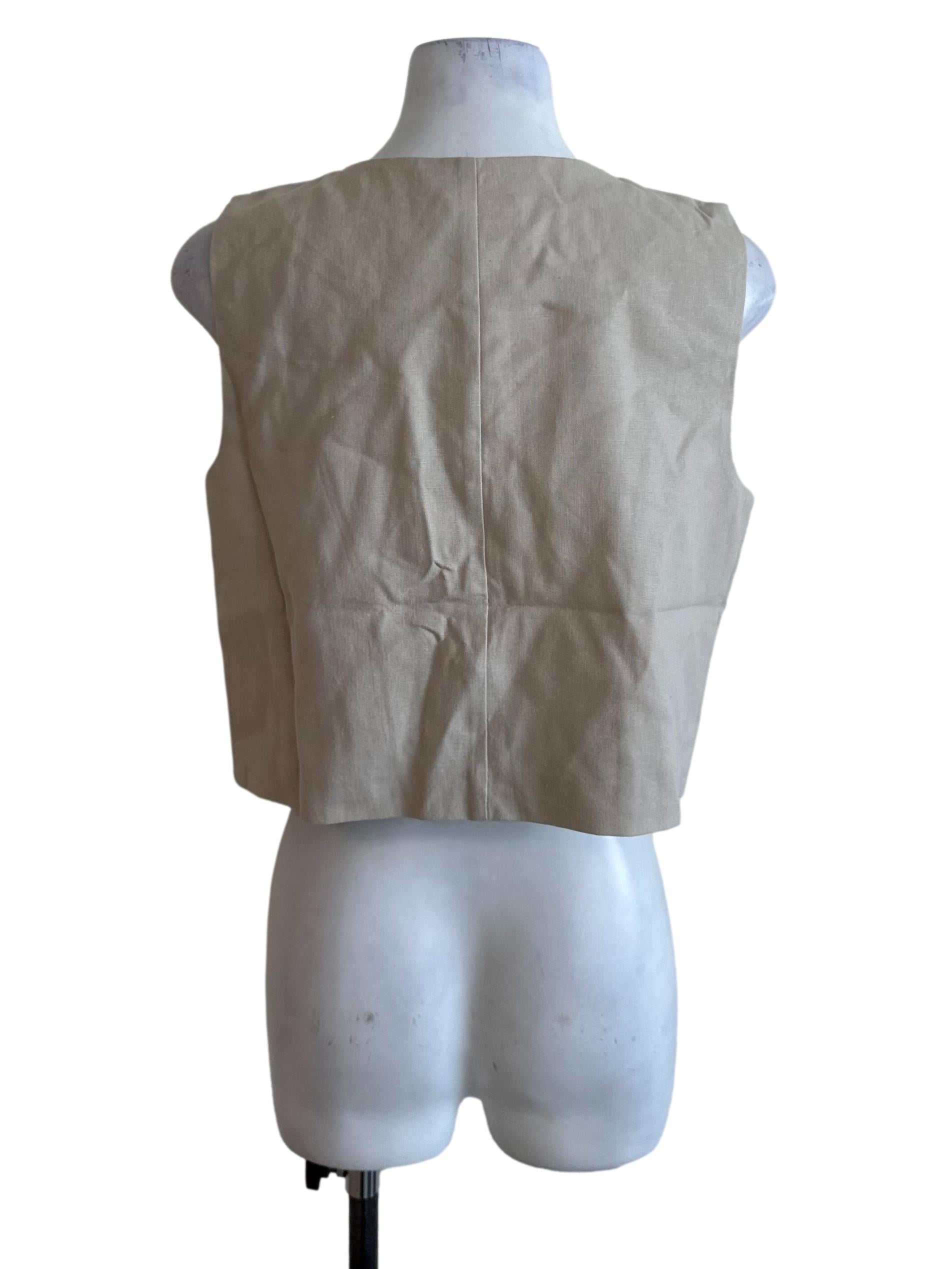 Sand Beige V Neck Button Vest