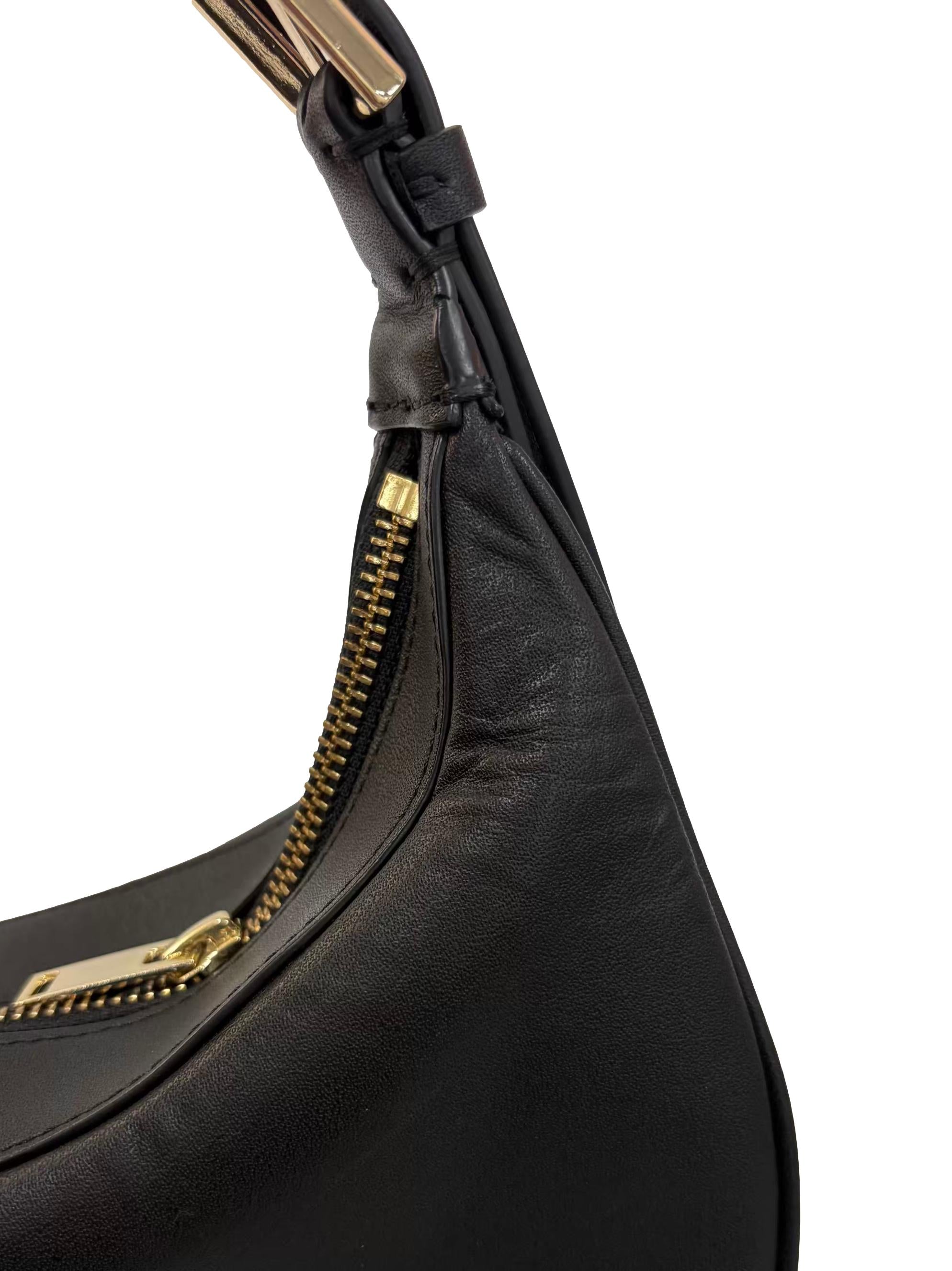 Black Leather Crescent Moon Shoulder Bag CSN