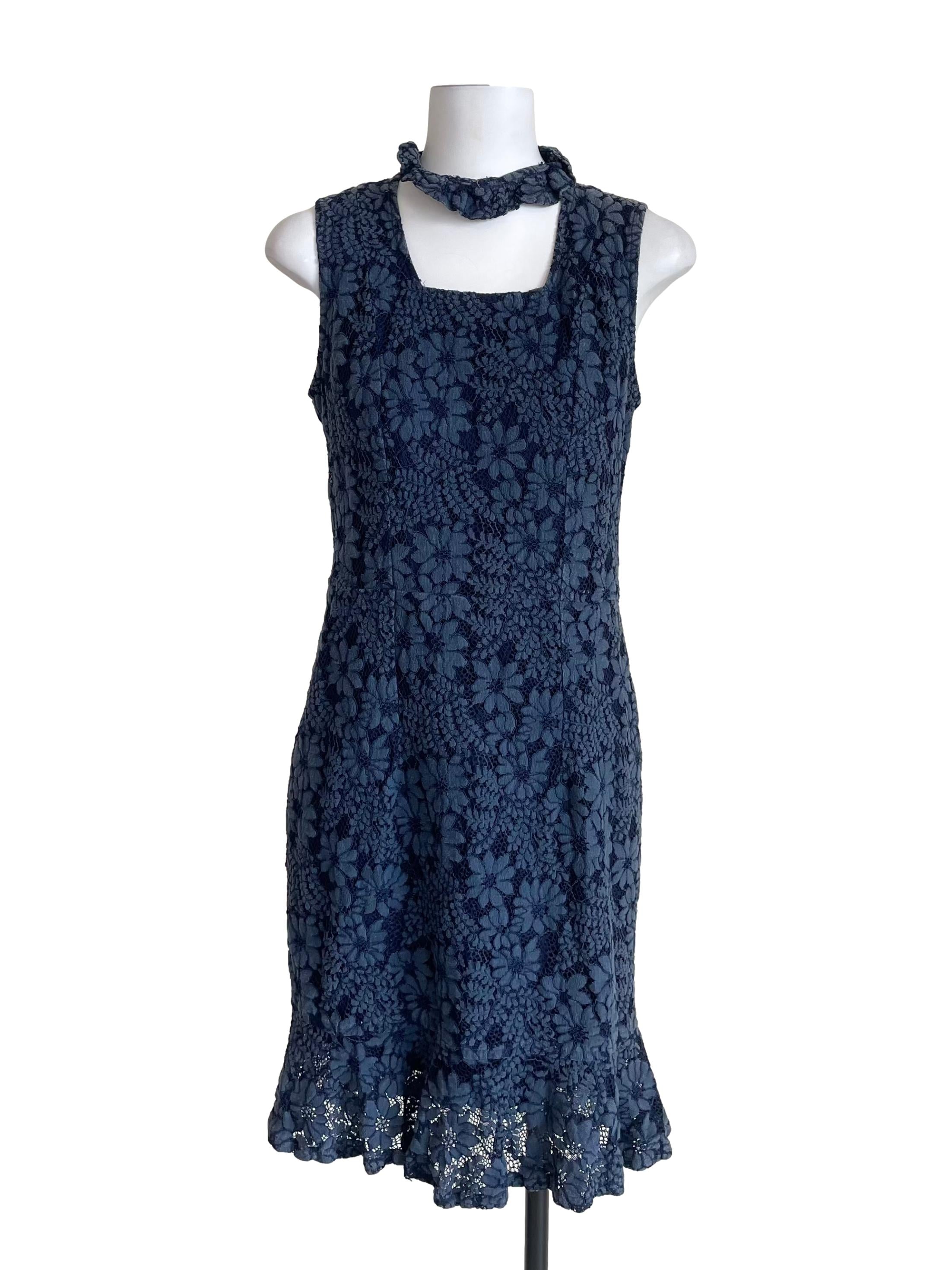 Denim Blue Floral Chocker Dress