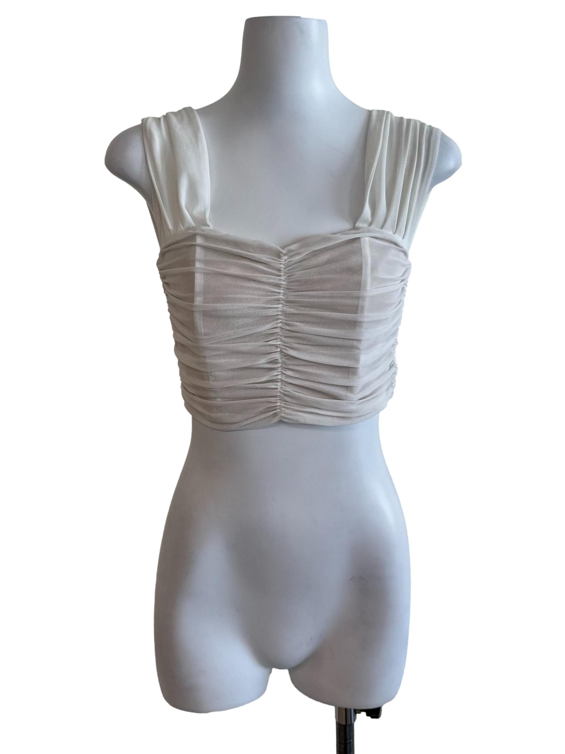 Off White Ruched Mesh Net Top