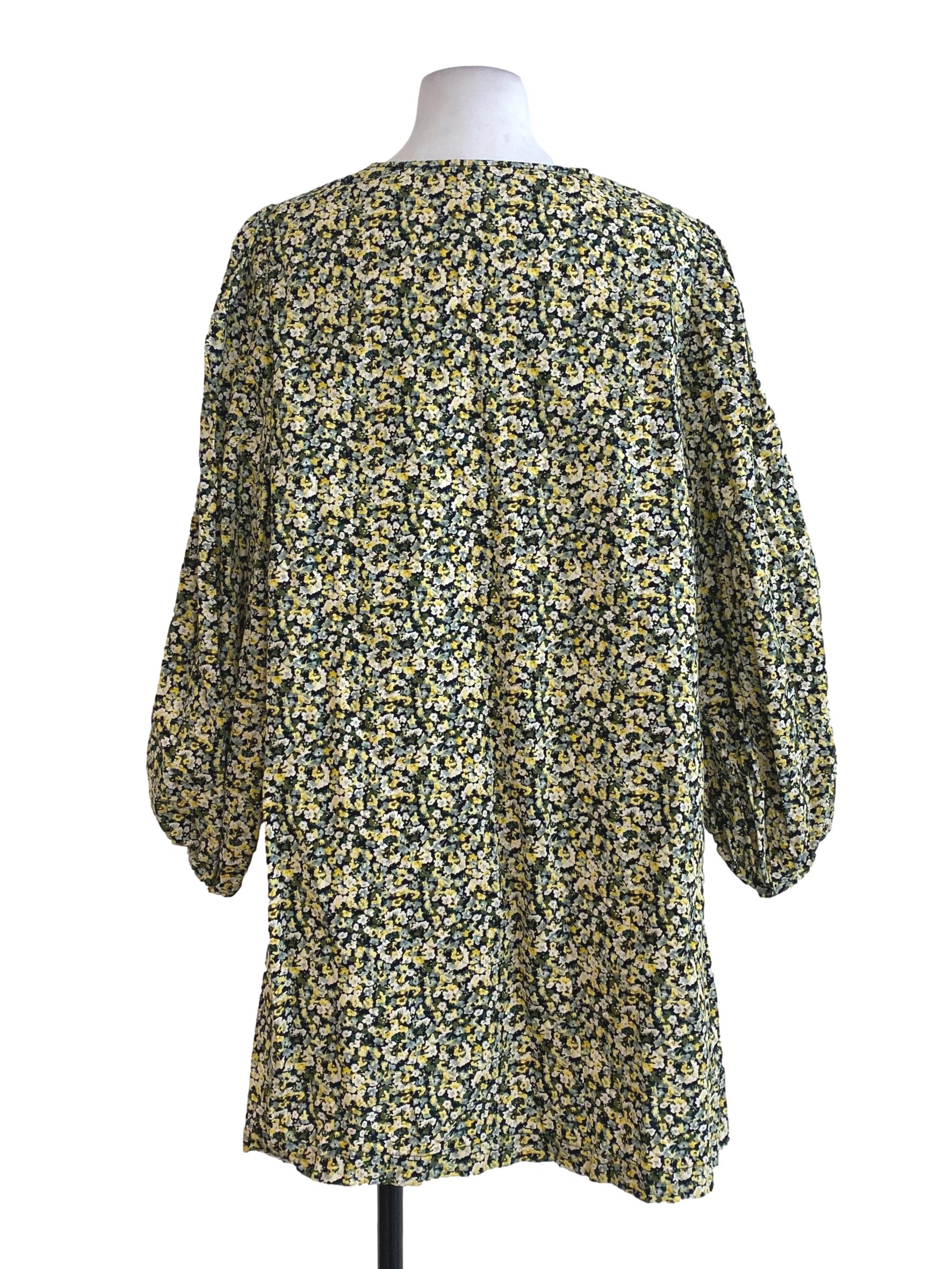 Green Floral V Neck Dress