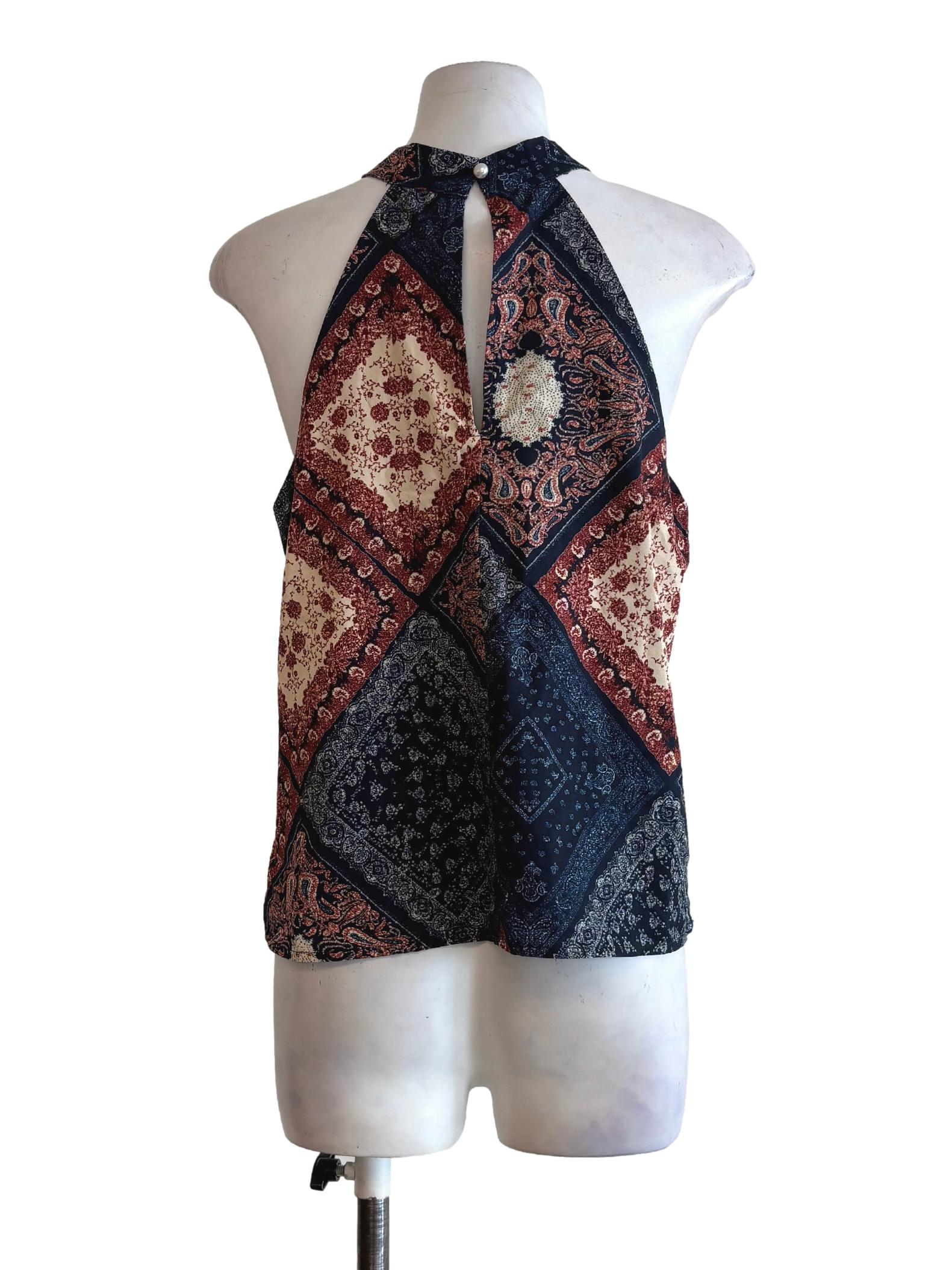 Blue Red Patterned Halter Top