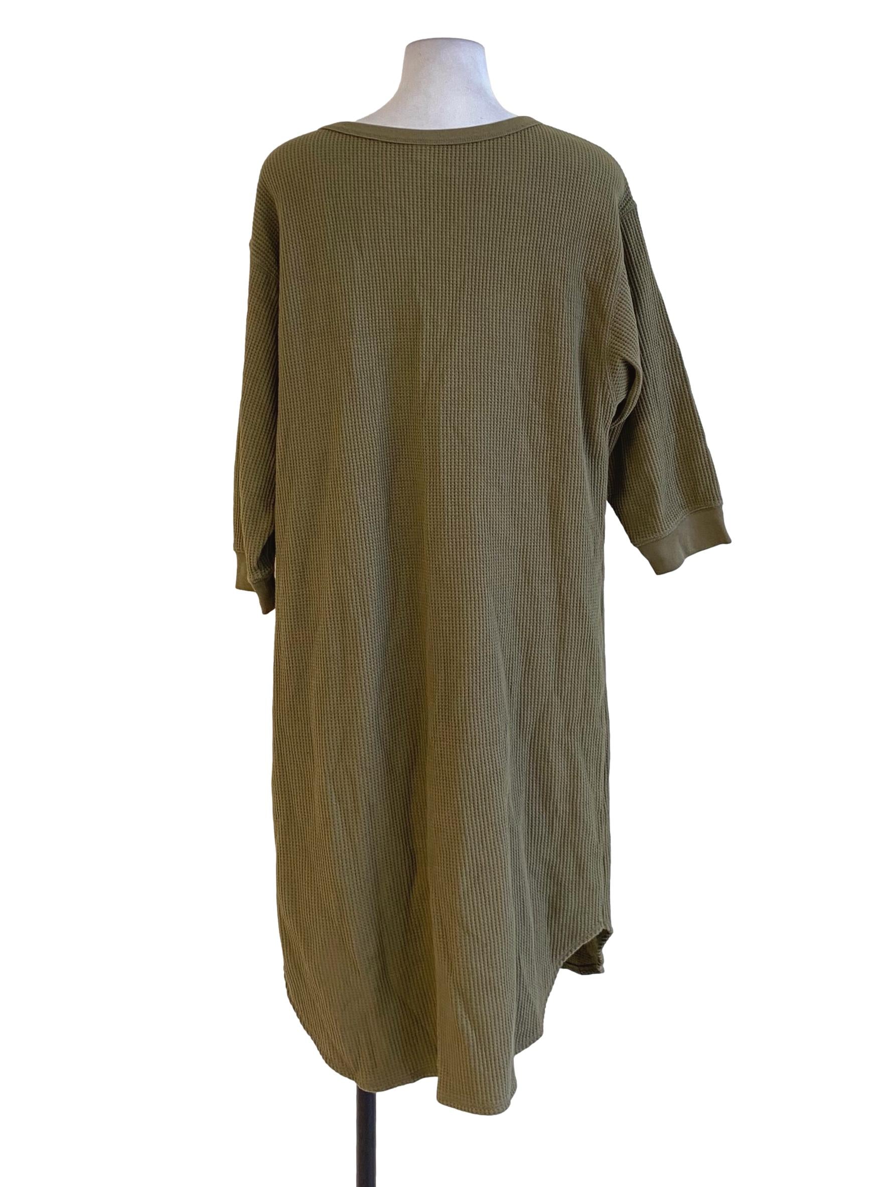 Olive Green Waffle Round Neck Shirt Dress