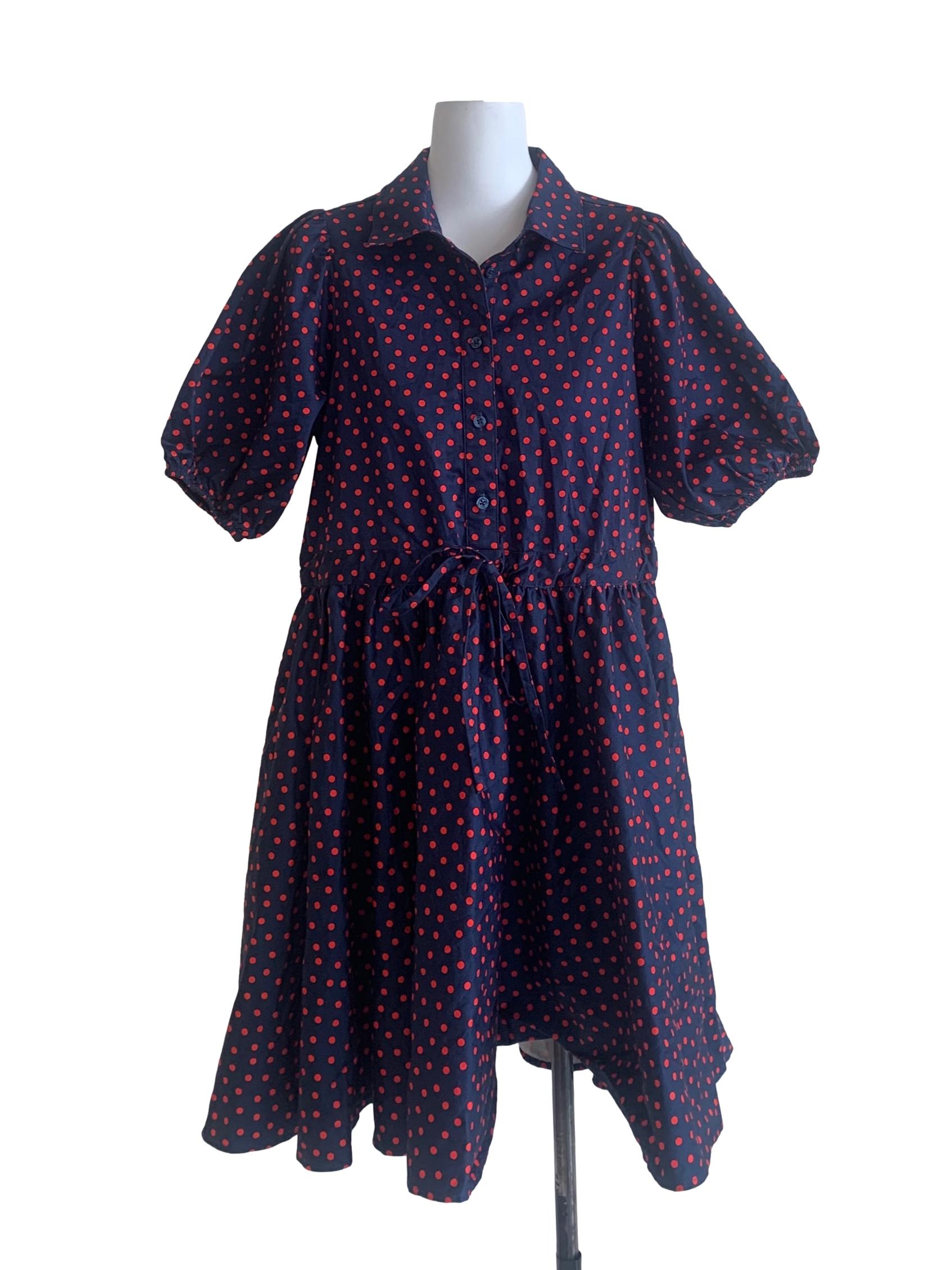 Navy Blue Dot Pattern Empire Dress