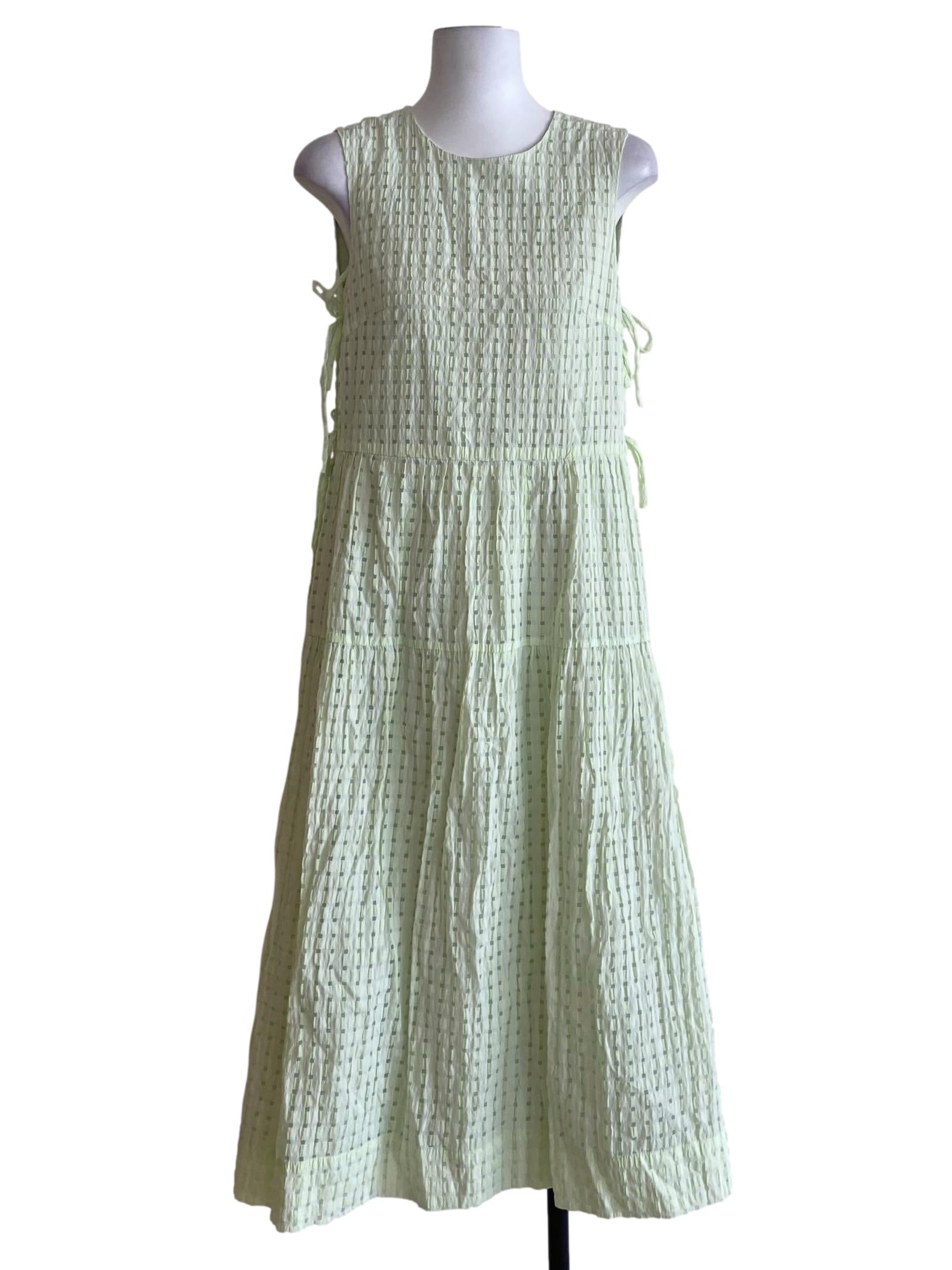 Lime Green Plaid Sleeveless Layered Dress