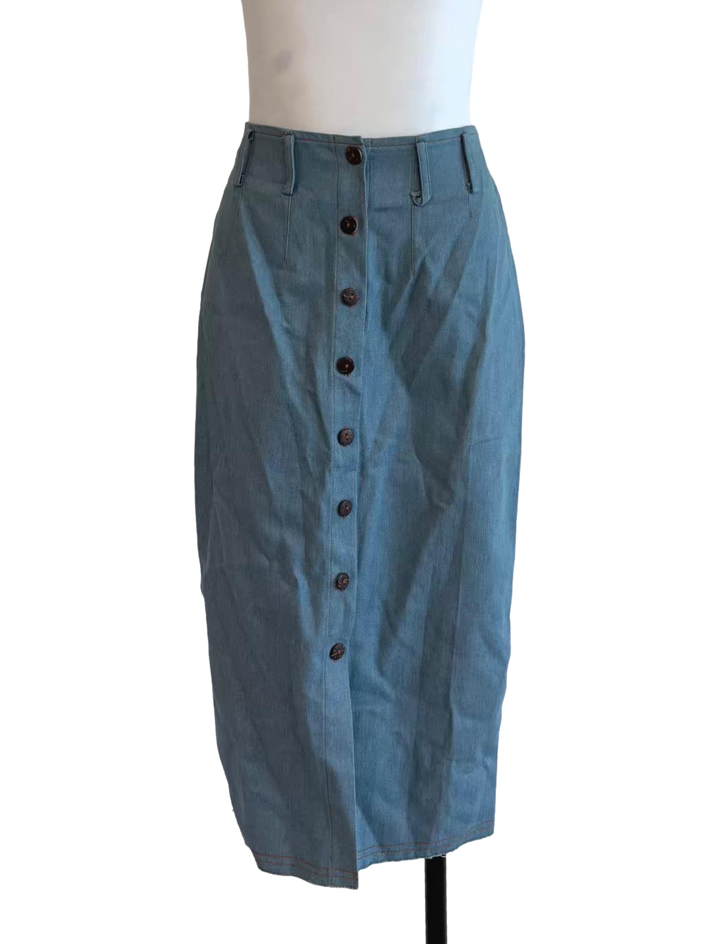 Denim Blue Midi Button Skirt