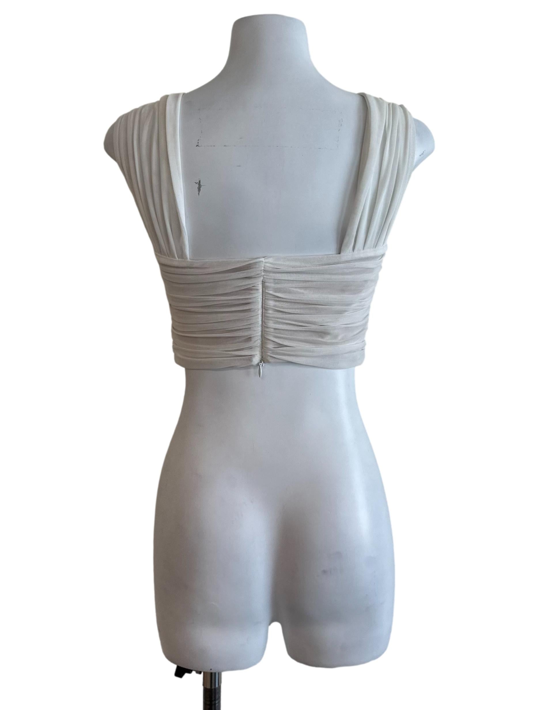 Off White Ruched Mesh Net Top