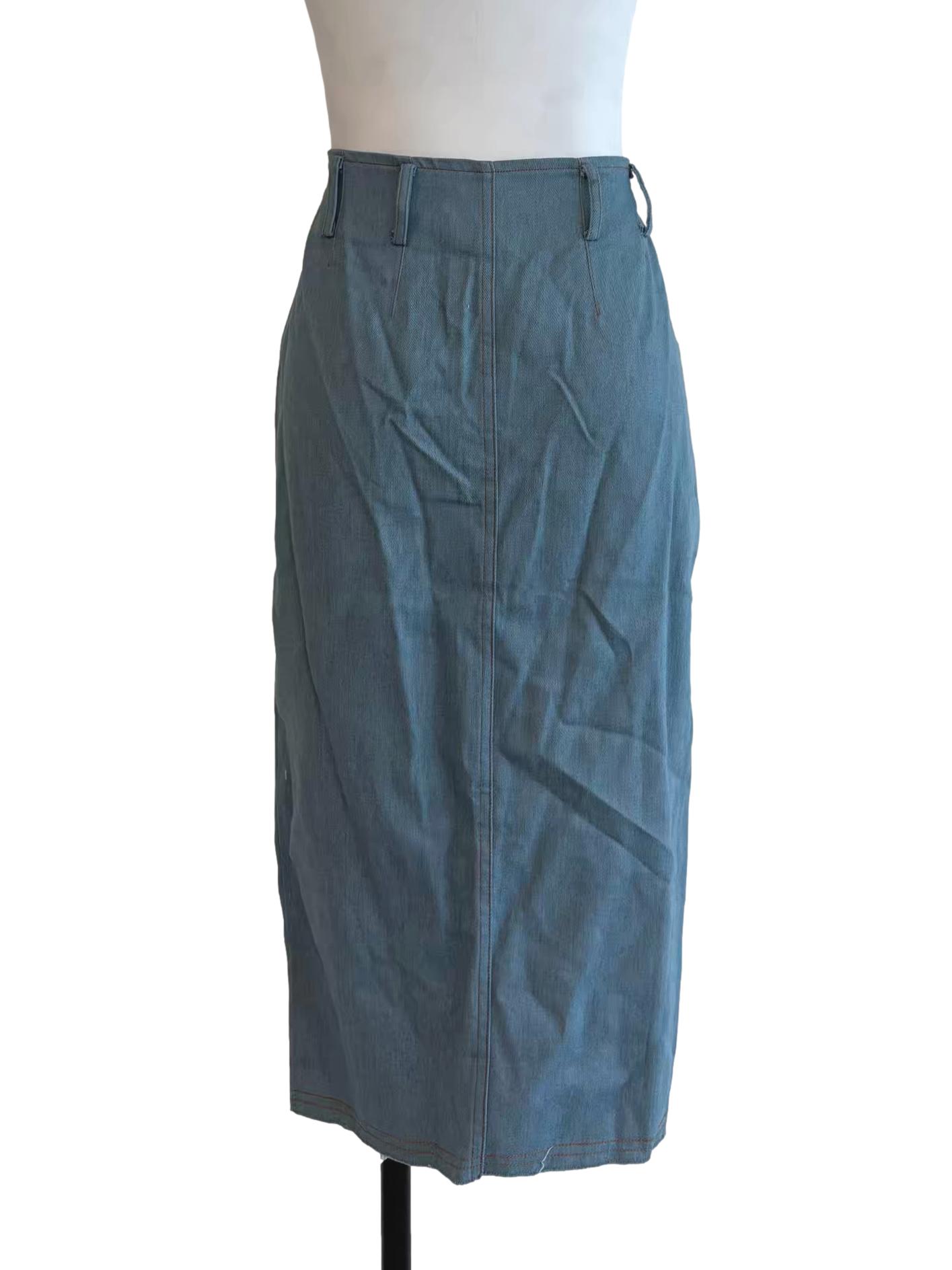 Denim Blue Midi Button Skirt