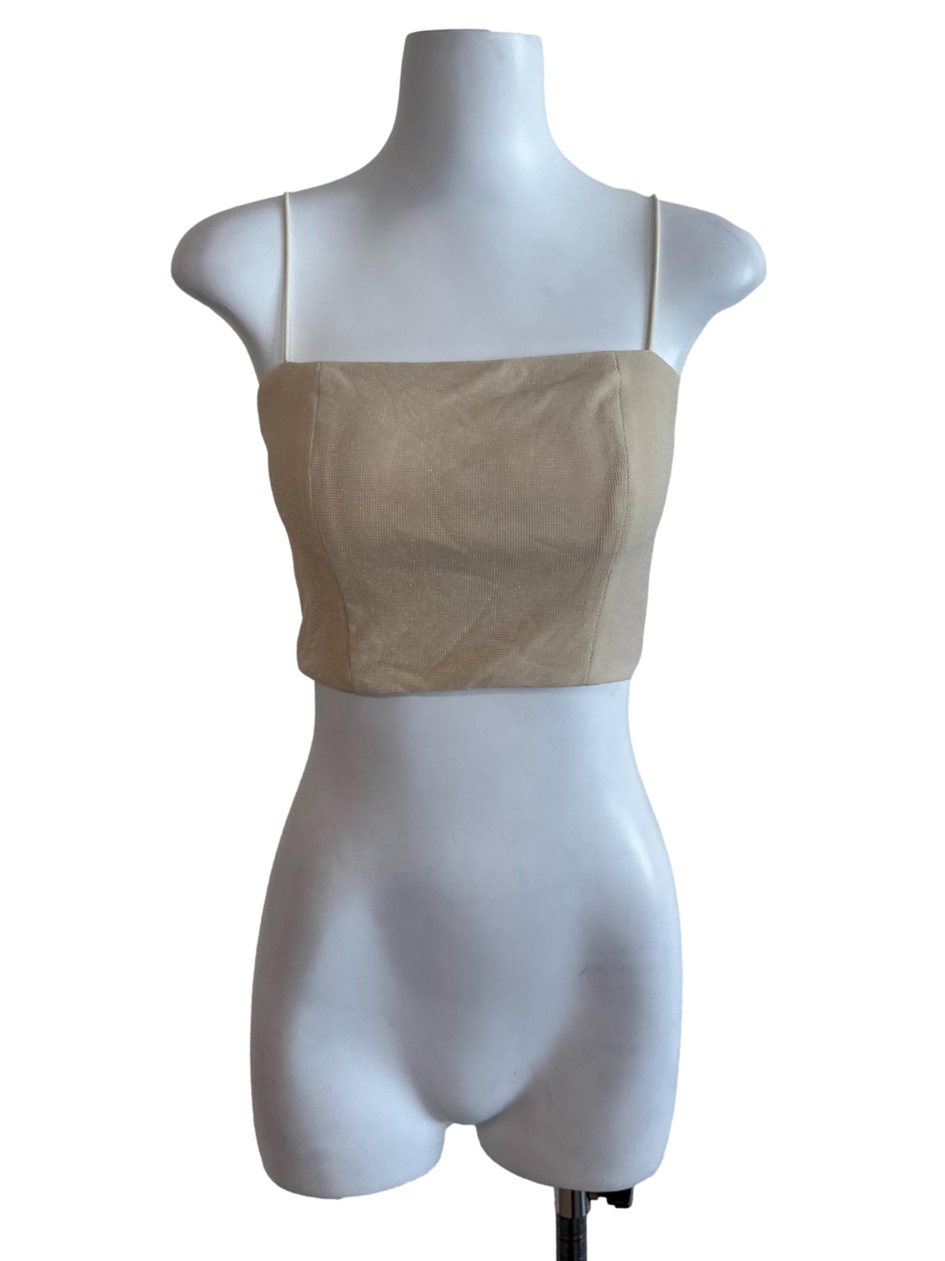 Khaki Beige Square Neck Crop Top