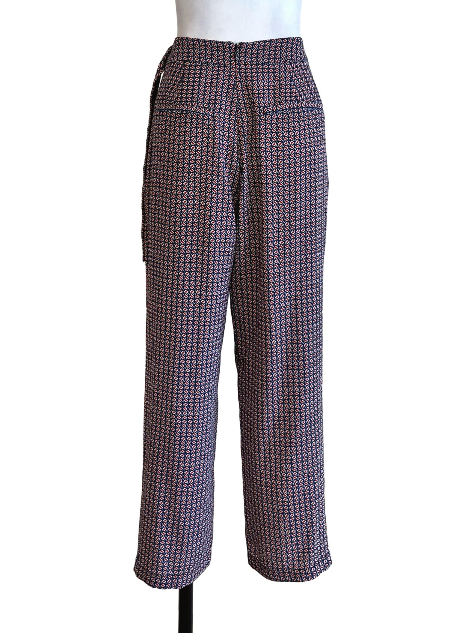 Blue Pattern Non Elastic Waist Pants LB