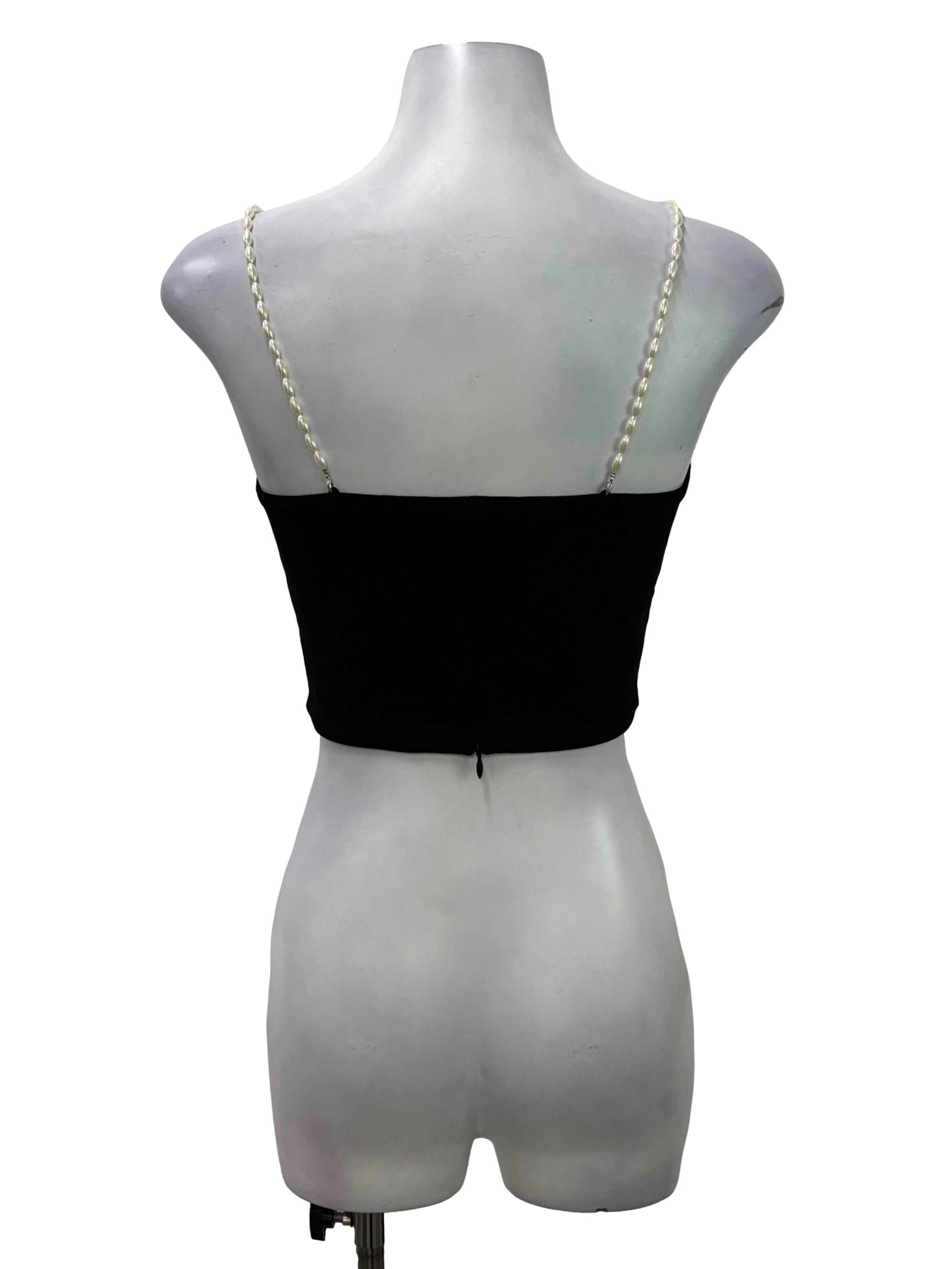 Black Halter Top With Pearl Straps