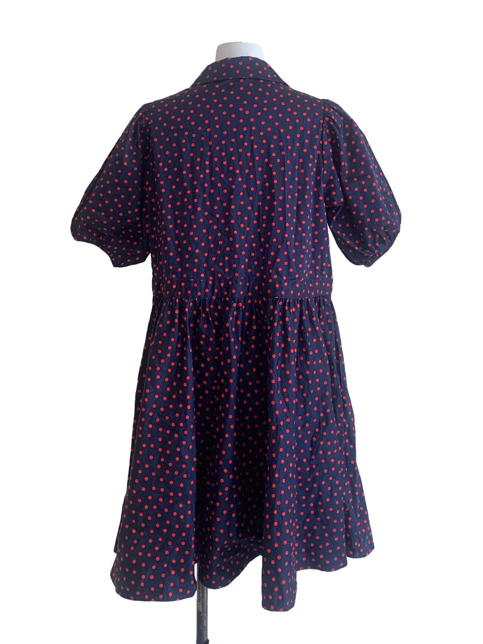 Navy Blue Dot Pattern Empire Dress