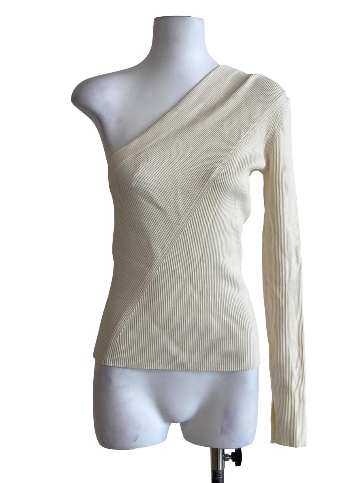 Eggshell White Pencil Stripe Asymmetric Blouse