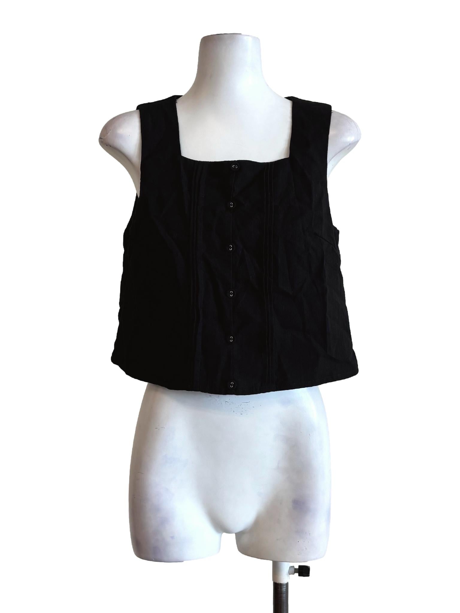 Soft Black Square Neck Sleeveless Cotton Top