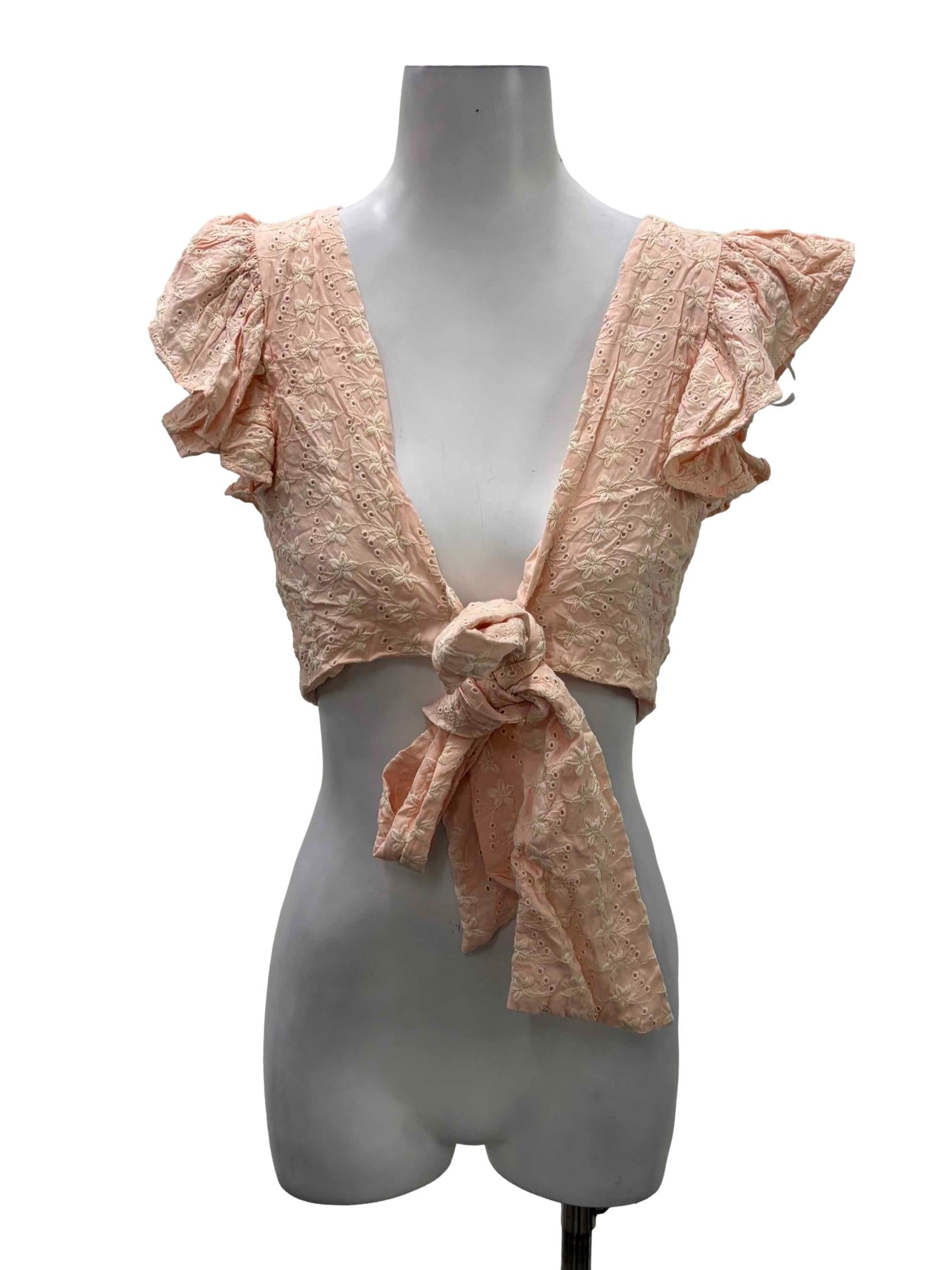 Light Pink Ruffle Floral Eyelet Top