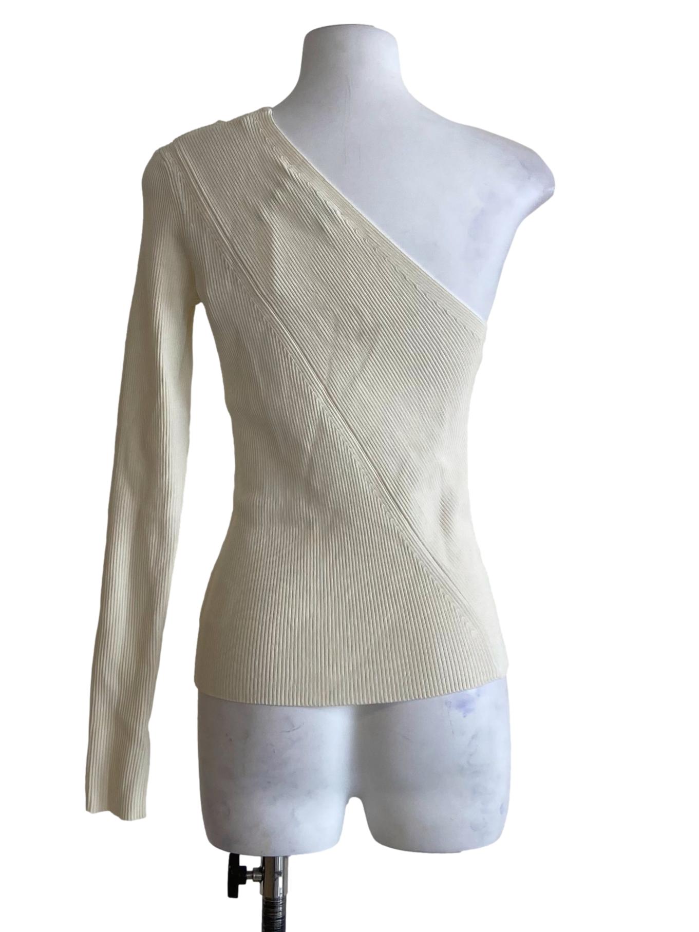 Eggshell White Pencil Stripe Asymmetric Blouse