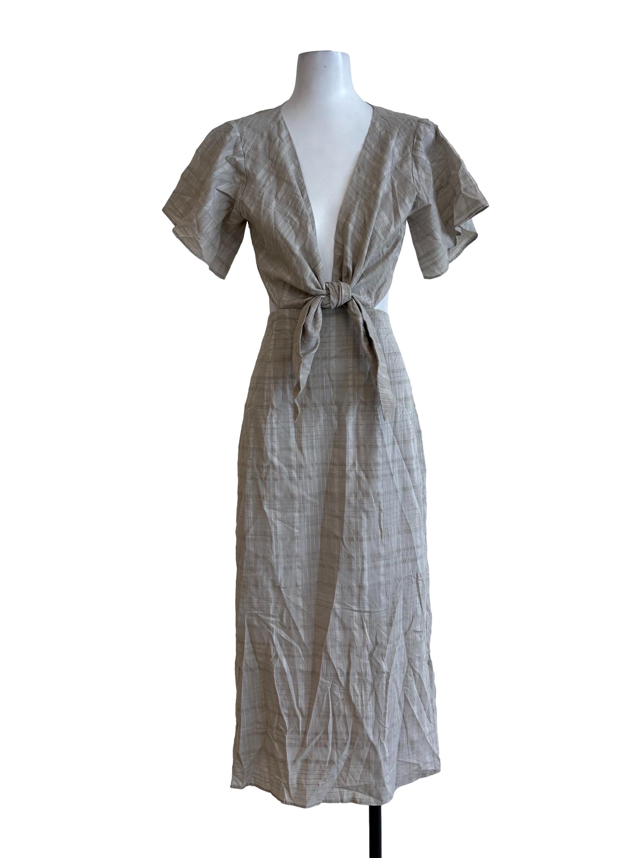 Fossil Grey Front Knot Cutout Dress