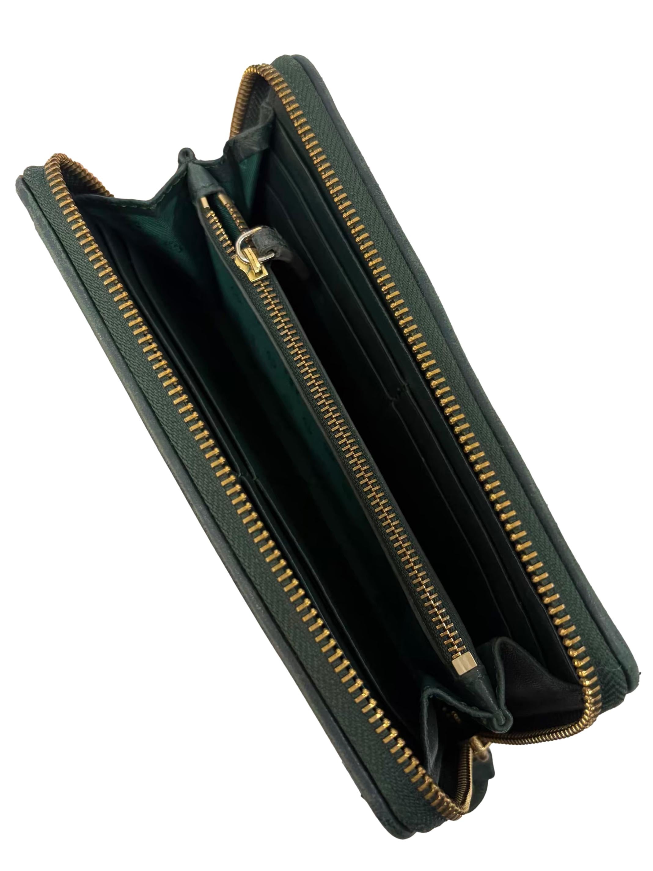 Green Leather Fleming Zip Continental Long Wallet CSN