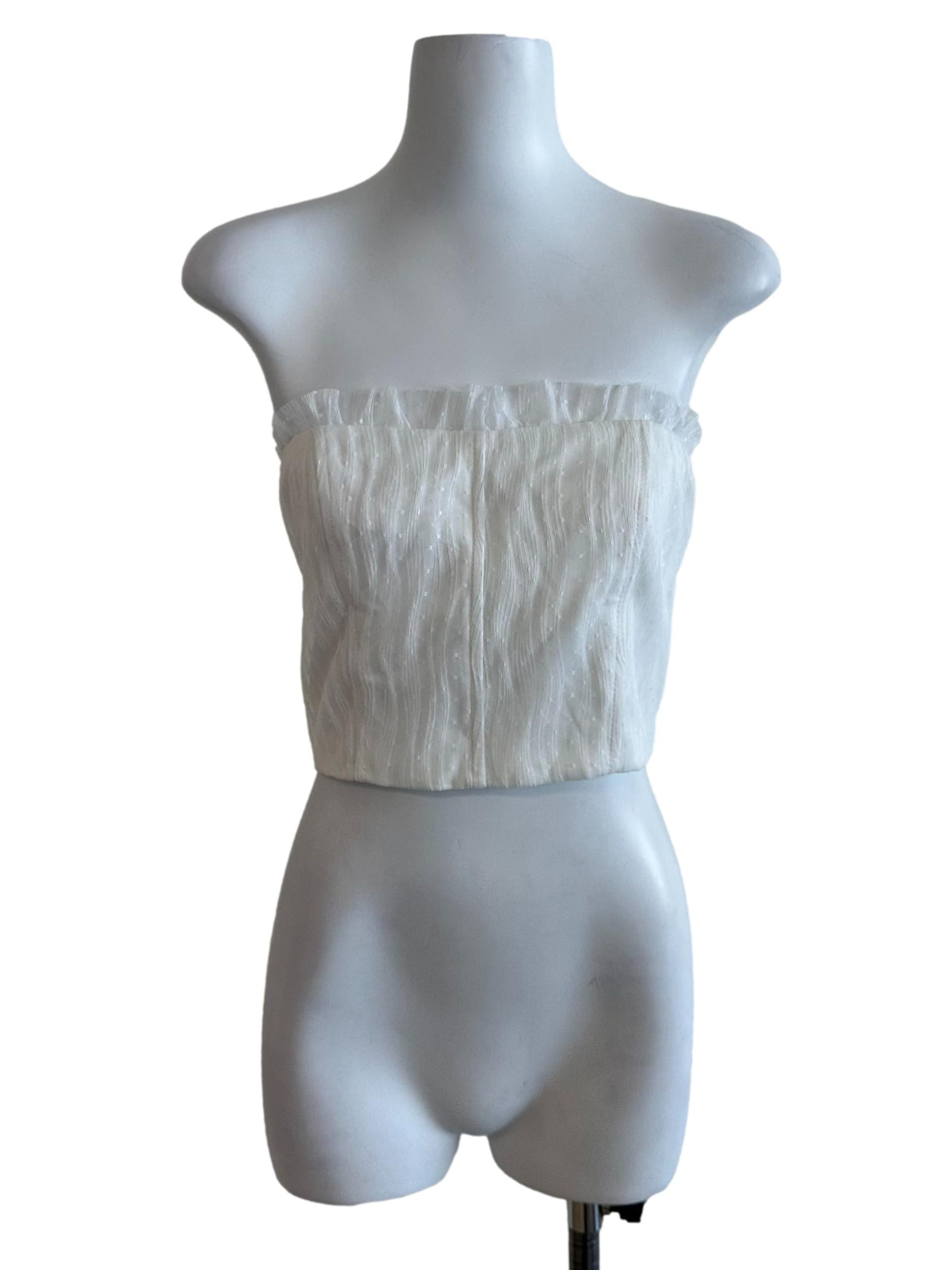 Snow White Textured Ruffle Tube Top