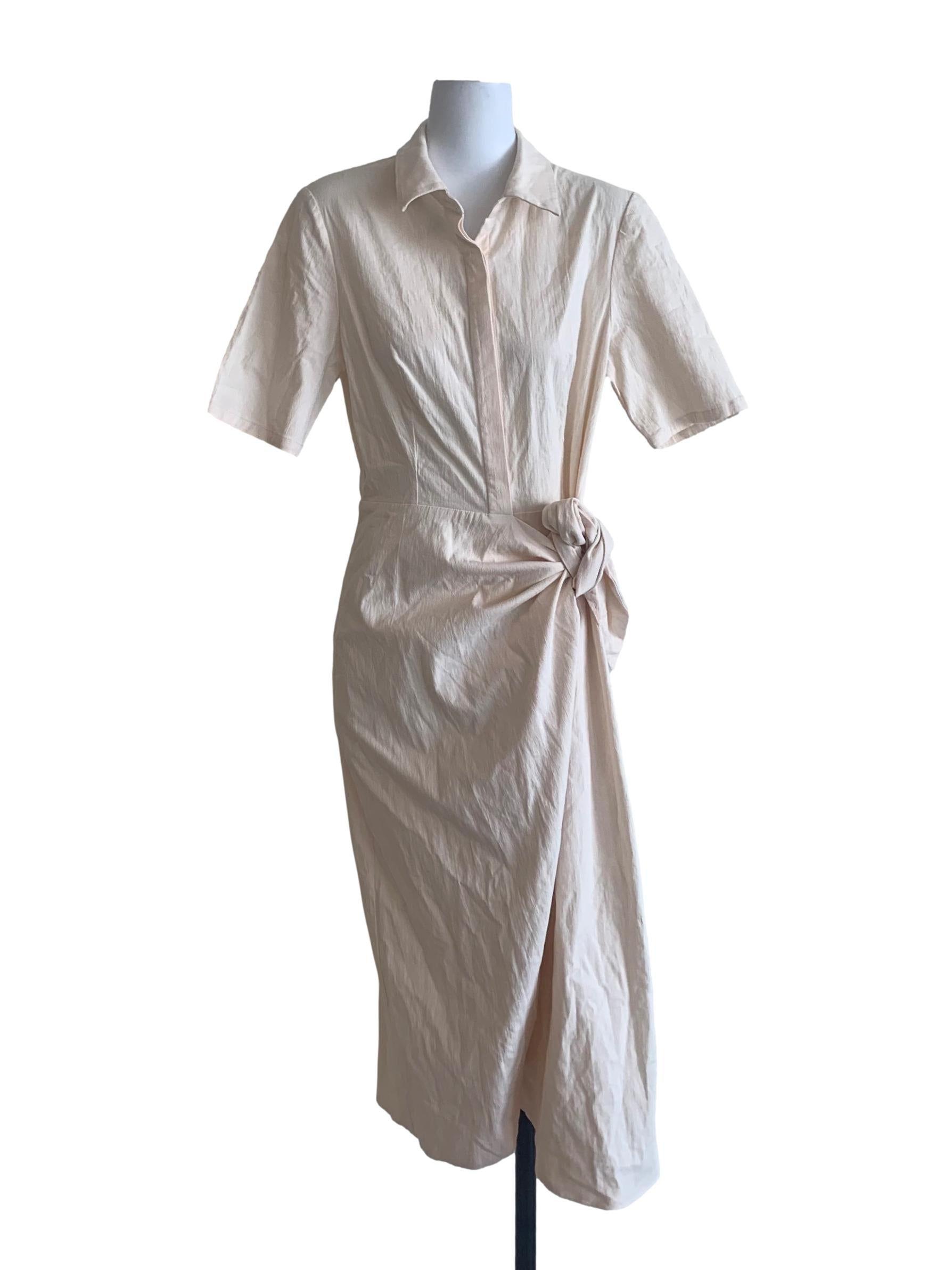 Cream Textured Cotton Wrap Dress OSN