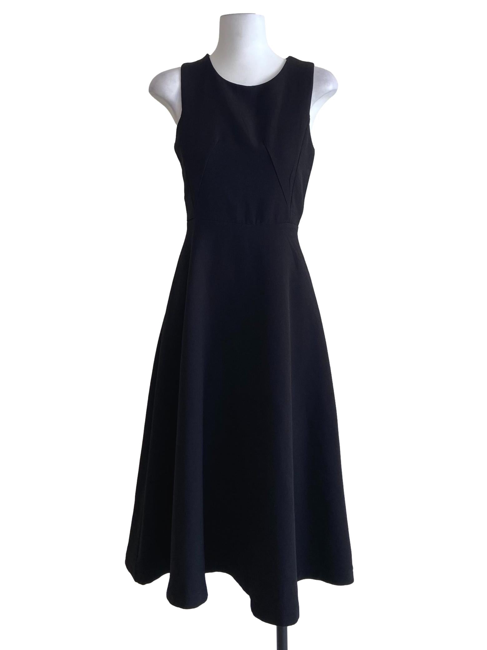 Black Twill Sleeveless A-Line Dress