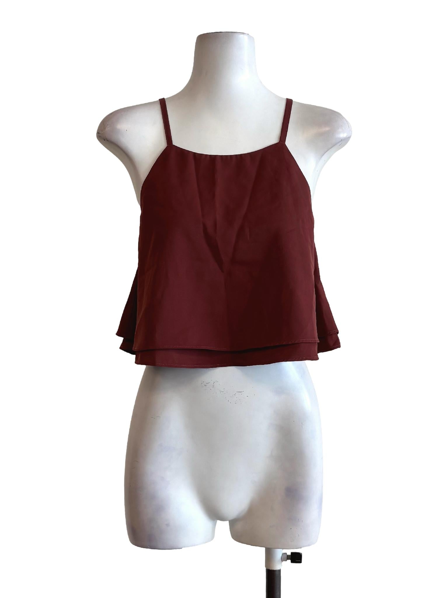 Mahogany Brown Apron Neck Crop Top