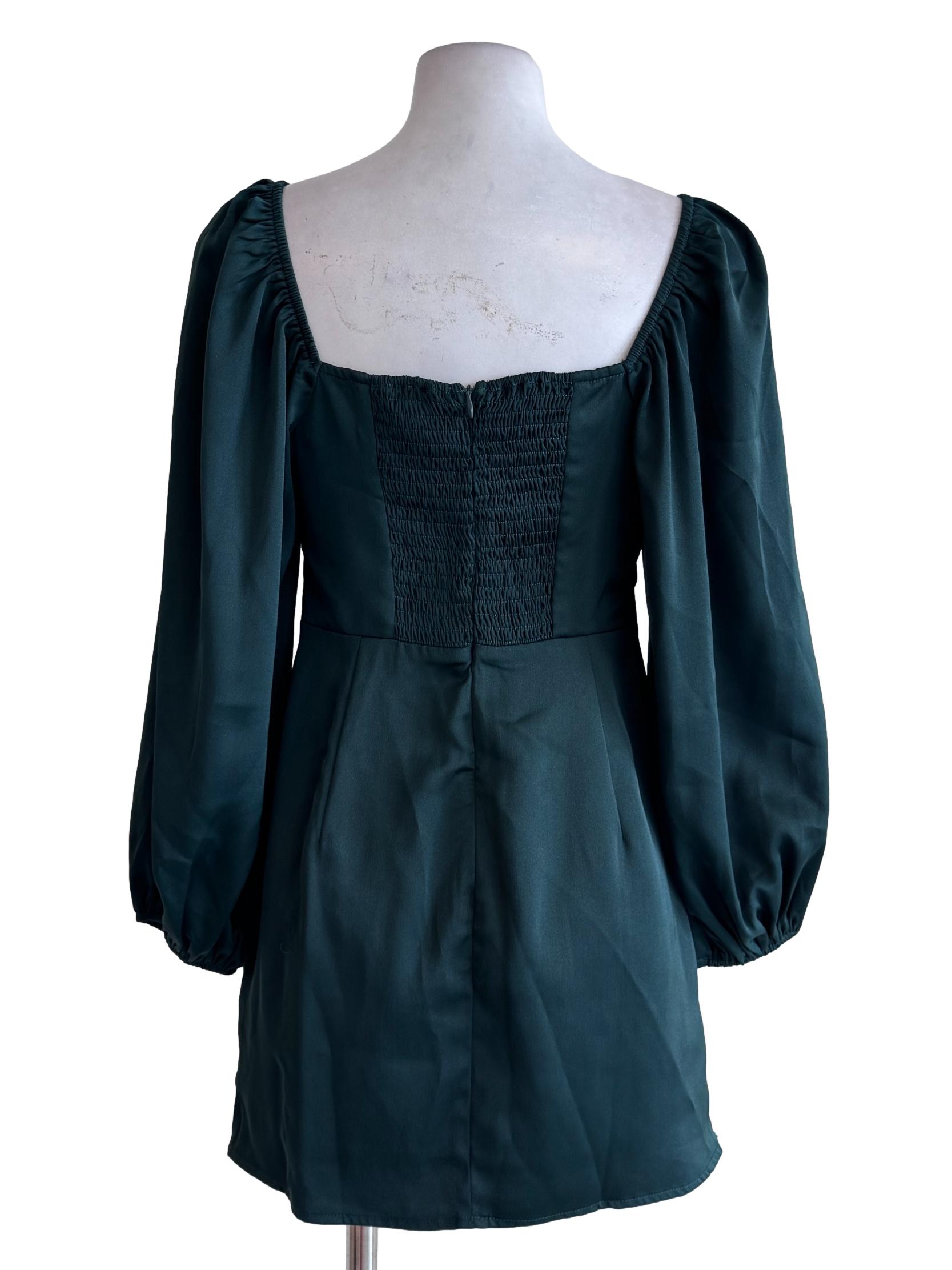 Basil Green Puff Long Sleeve Mini Dress