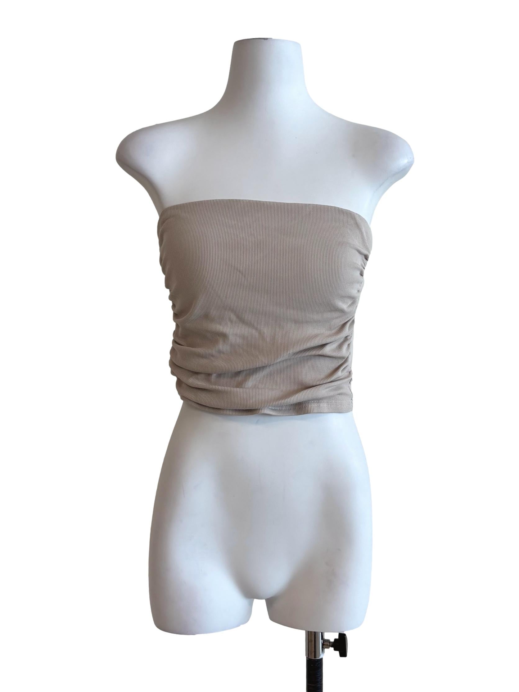 Almond Beige Strapless Ruched Top