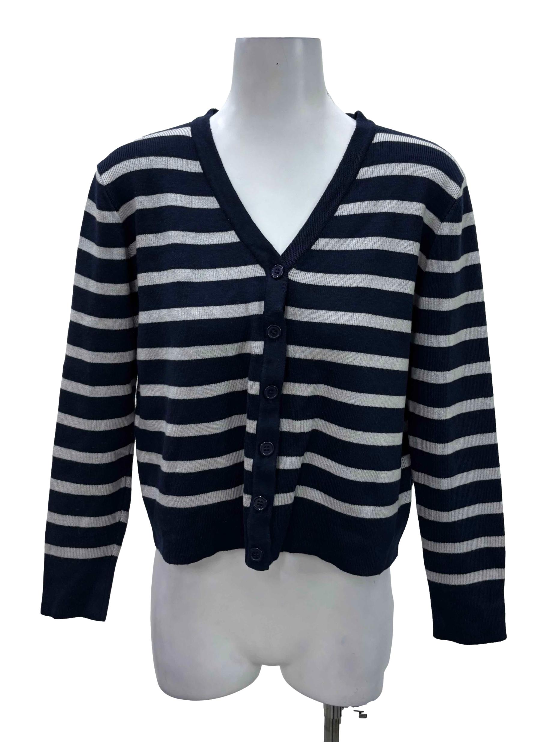 Blue And Grey Striped Cardigan