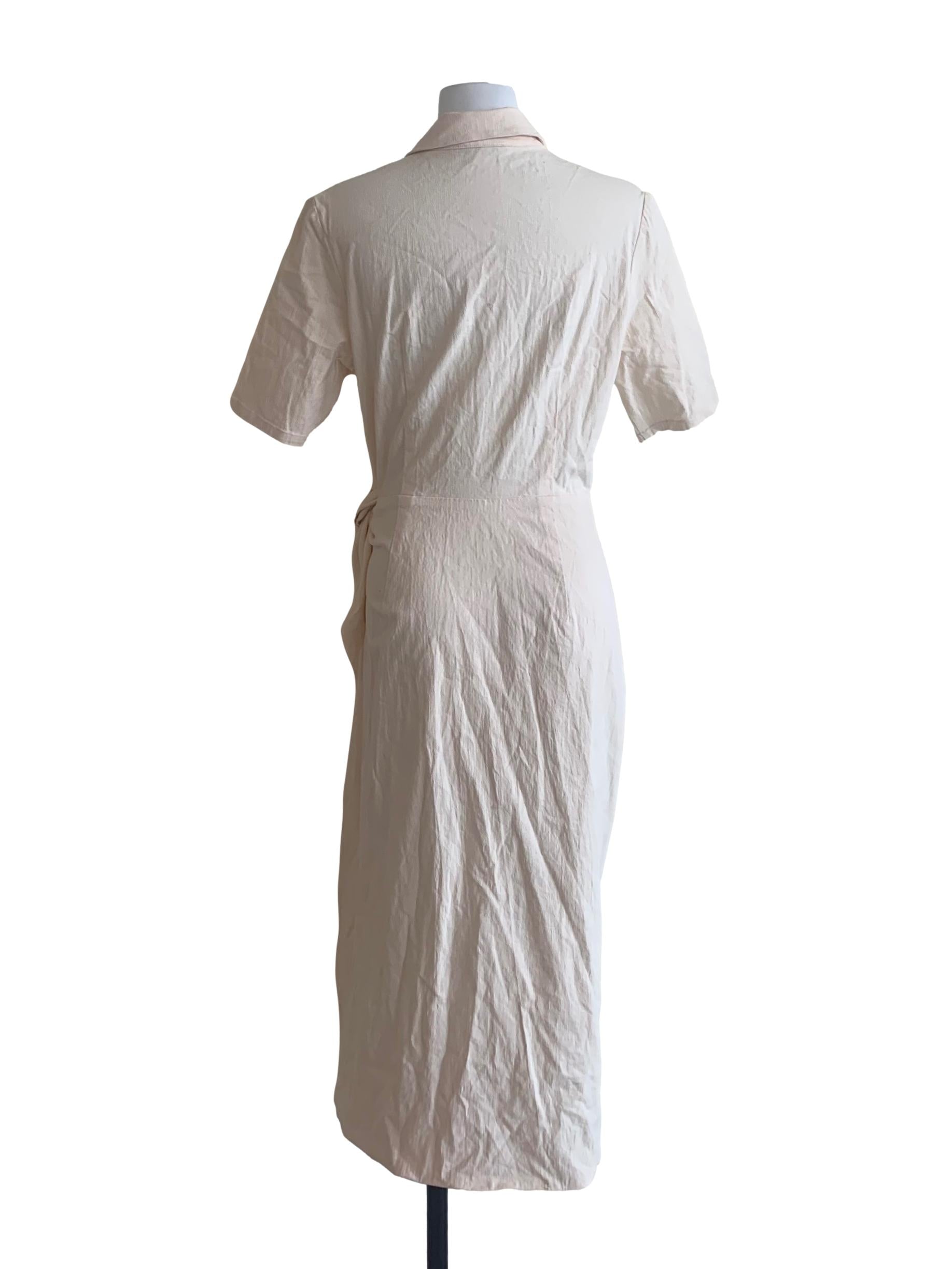 Cream Textured Cotton Wrap Dress OSN
