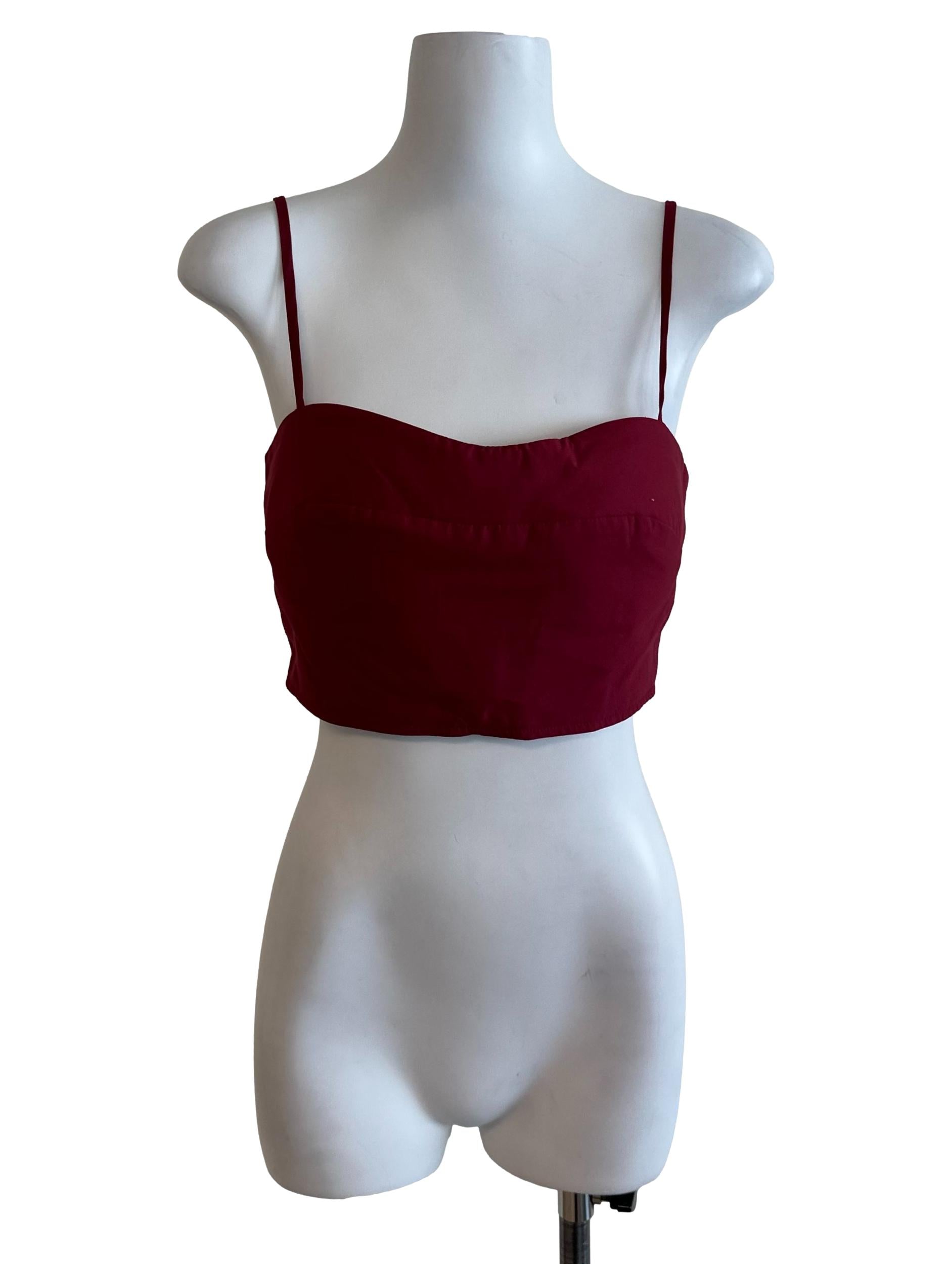 Maroon Red Spaghetti Strap Crop Top