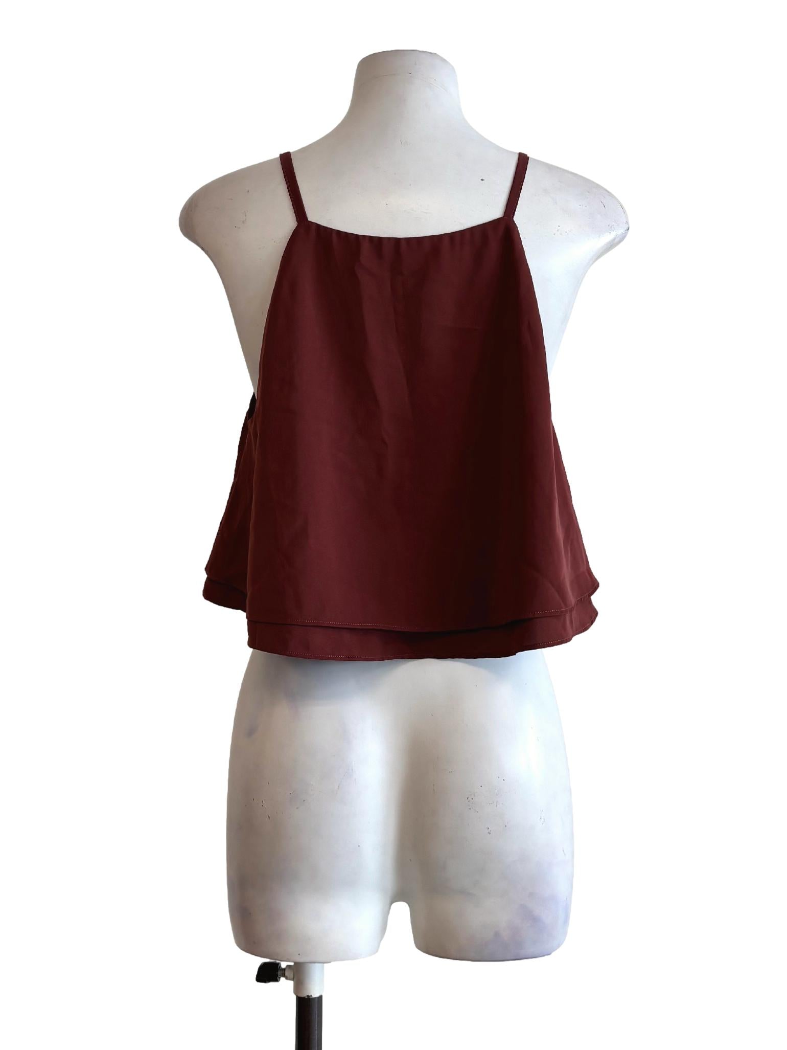 Mahogany Brown Apron Neck Crop Top