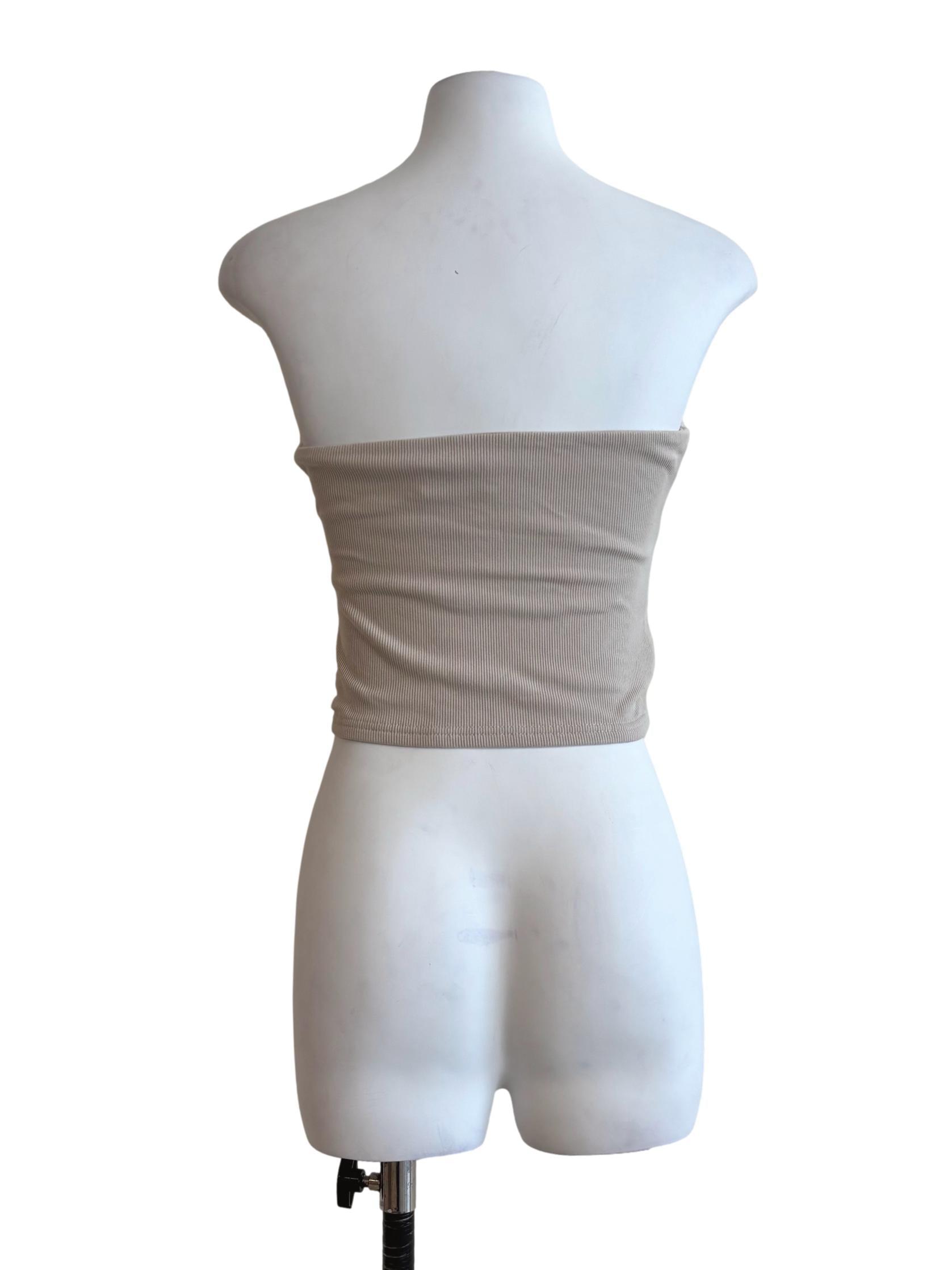 Almond Beige Strapless Ruched Top
