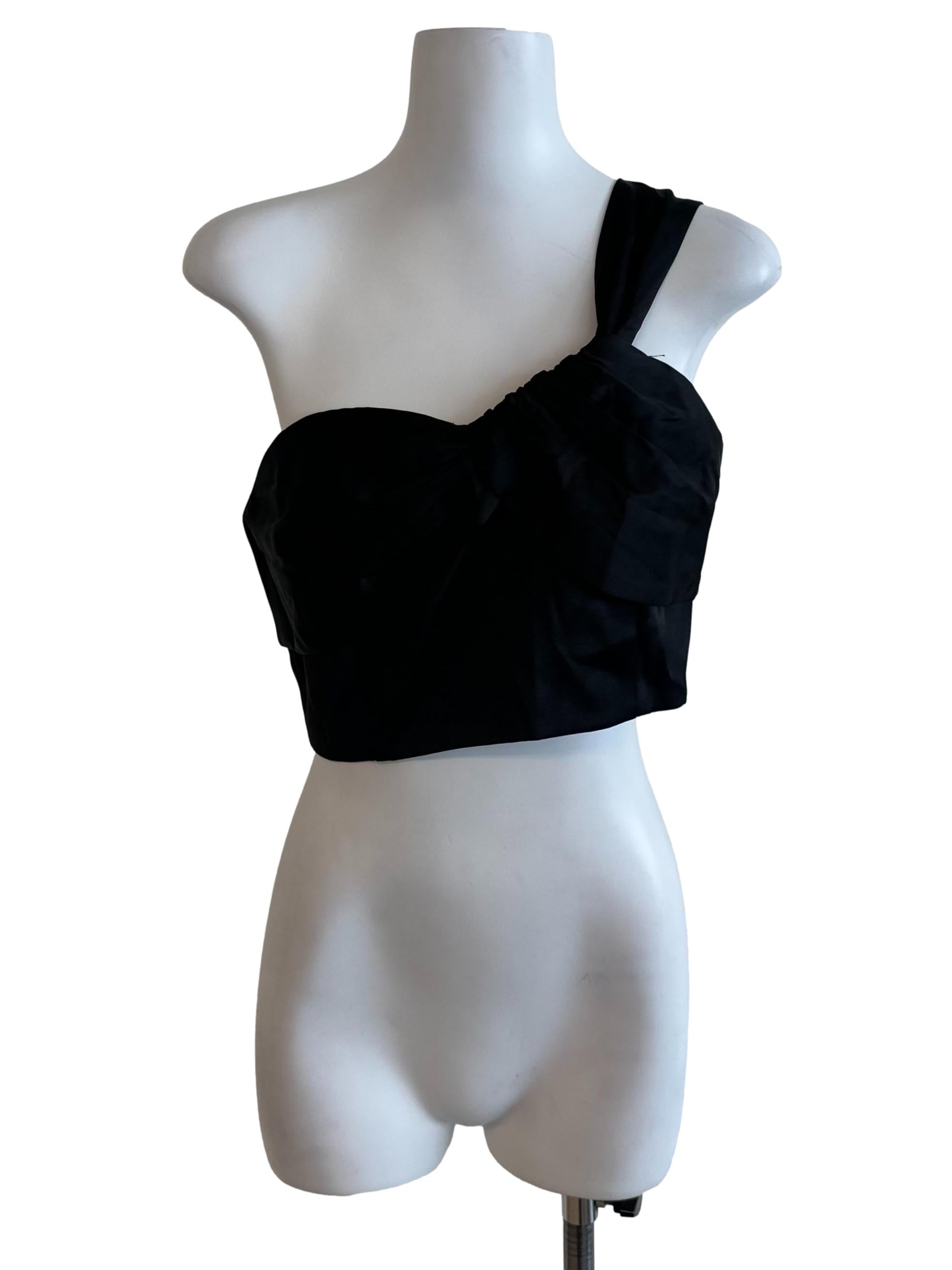 Onyx Black One Shoulder Ruched Top