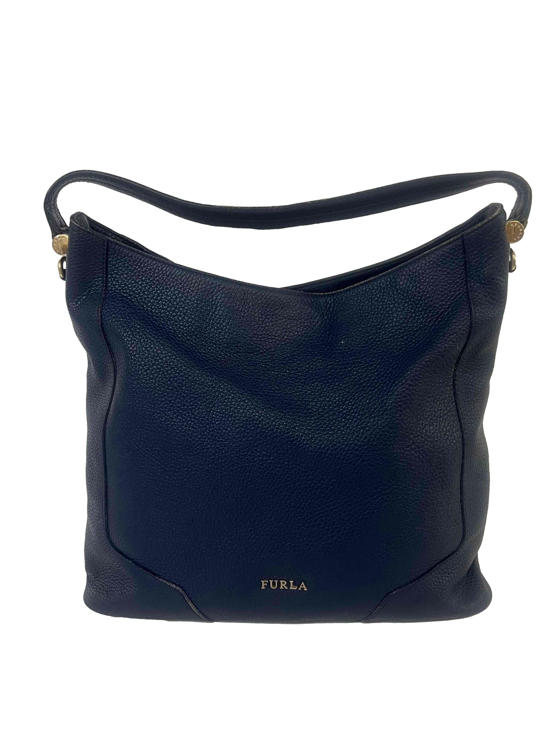 Navy Leather Shoulder Bag