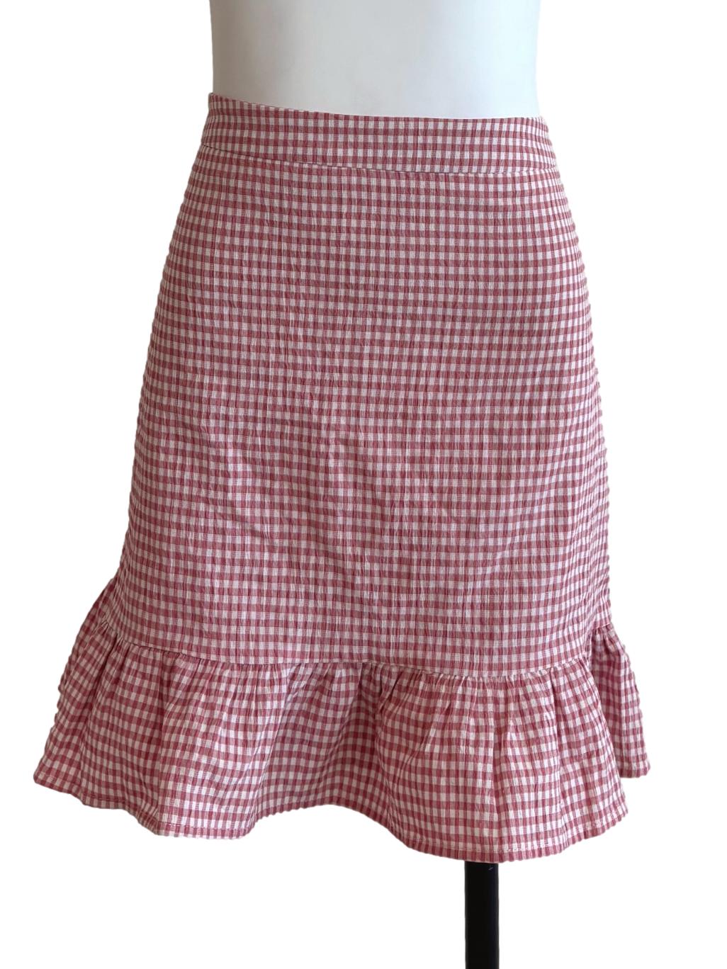 Punch Red Ruffle Gingham Skirt