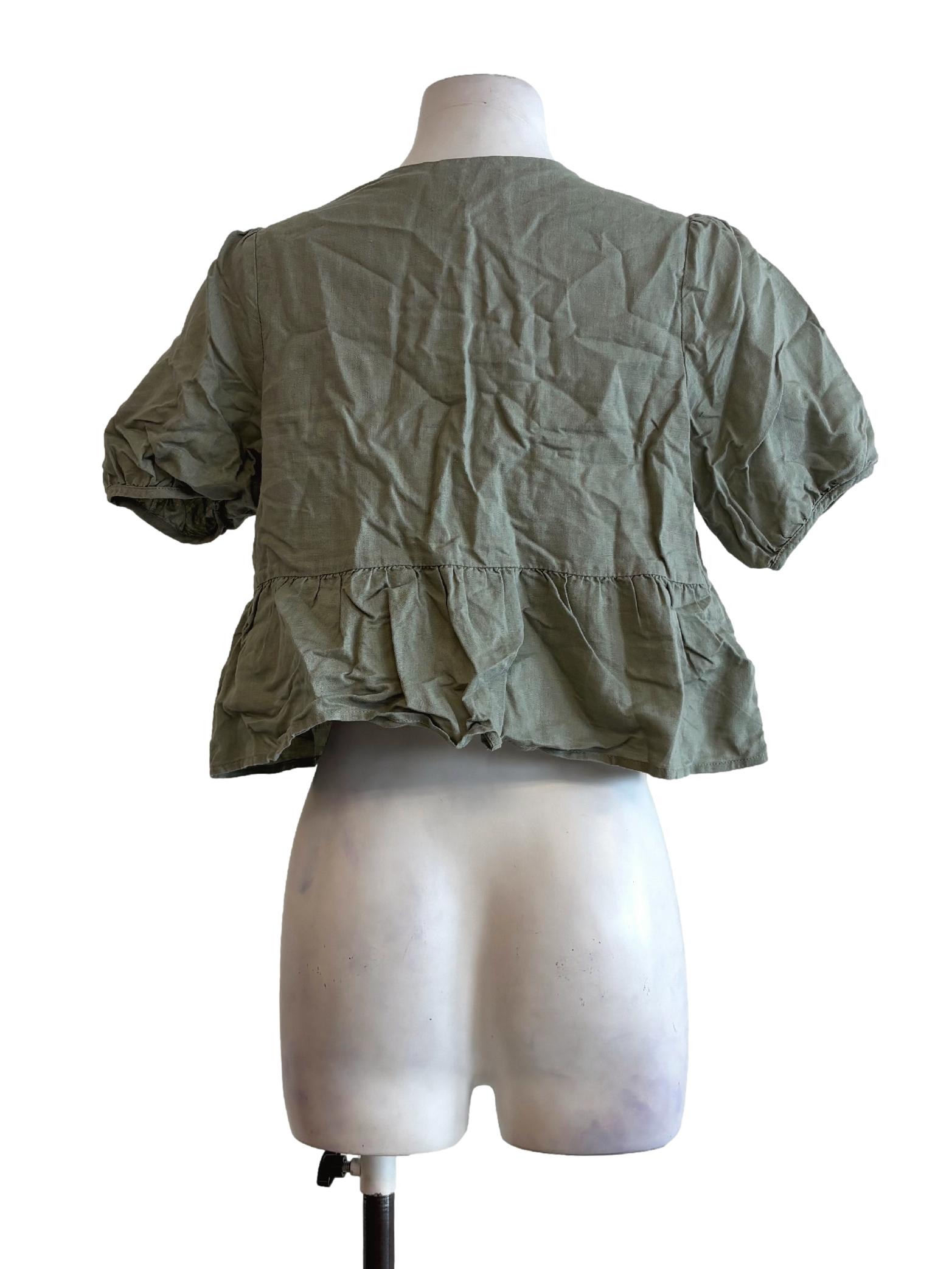 Sage Green Short Sleeve Cotton Blouse