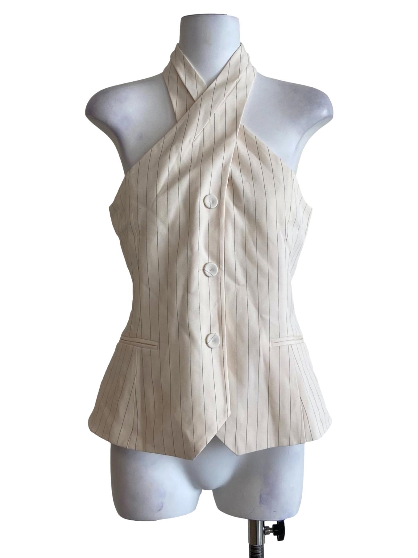 White & Black Stripe Halter Neck Top