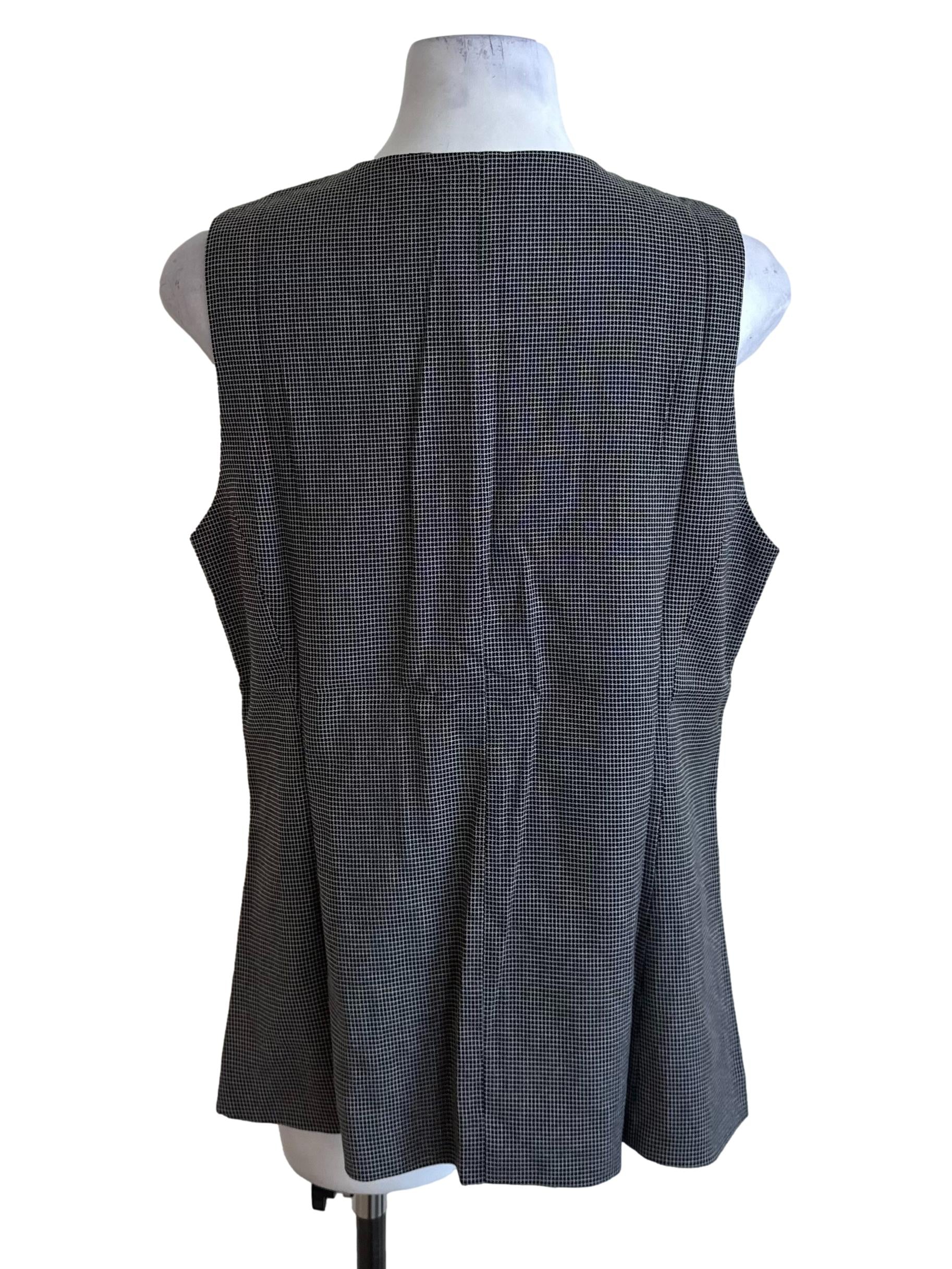 Charcoal Black Plaid V Neck Button Vest