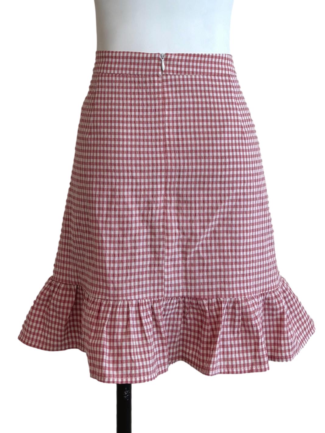 Punch Red Ruffle Gingham Skirt